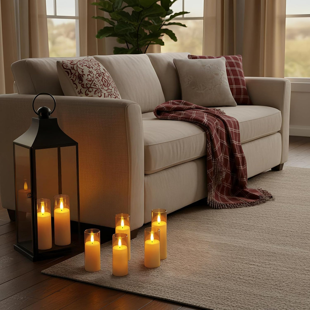 Homemory Amber Flameless LED Pillar Candles, Remote Timer, 9 Pack | Battery operated flickering LED pillar candles