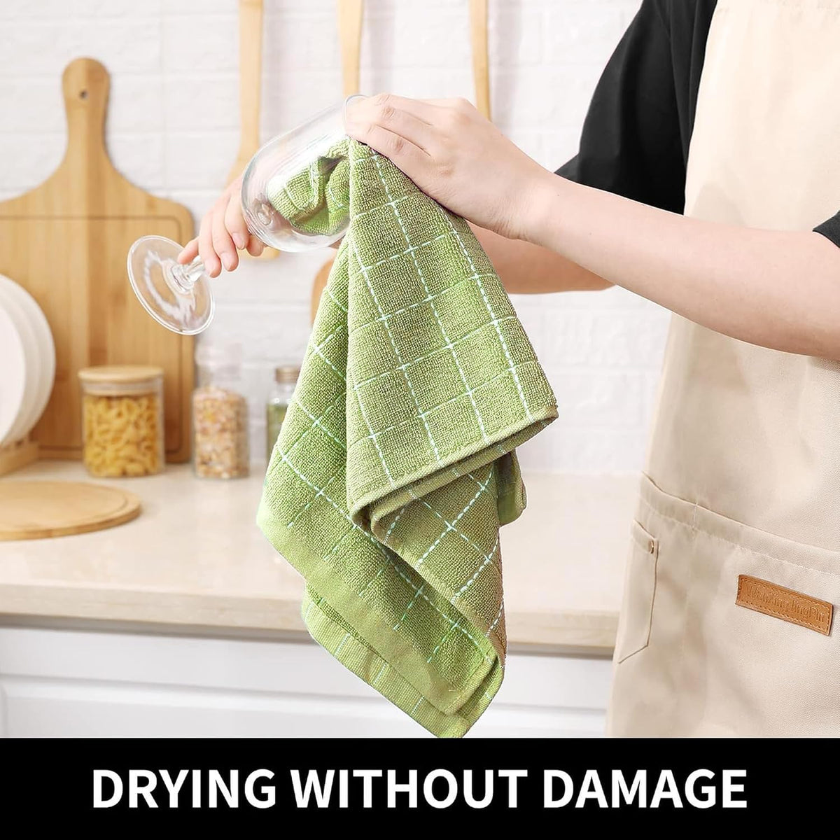 Homaxy 100% Cotton Terry Kitchen Towels, Large 8 Pack, Sage Green | Ultra Soft and Absorbent Dish Towels for Kitchen