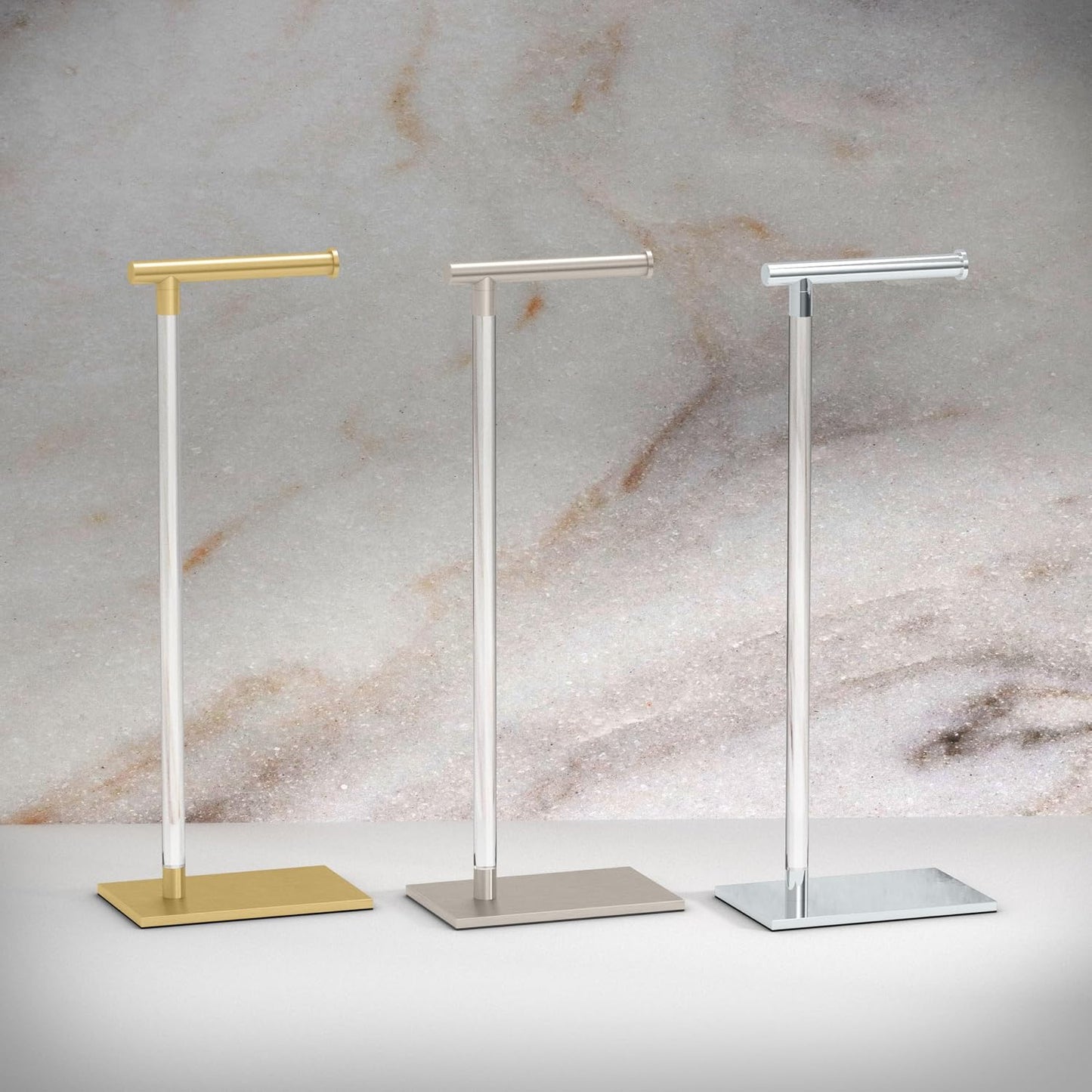 Gatco 1331C Modern Rectangle Base Freestanding Toilet Paper Holder, Chrome/Acrylic, Weighted Base Bathroom Tissue Stand