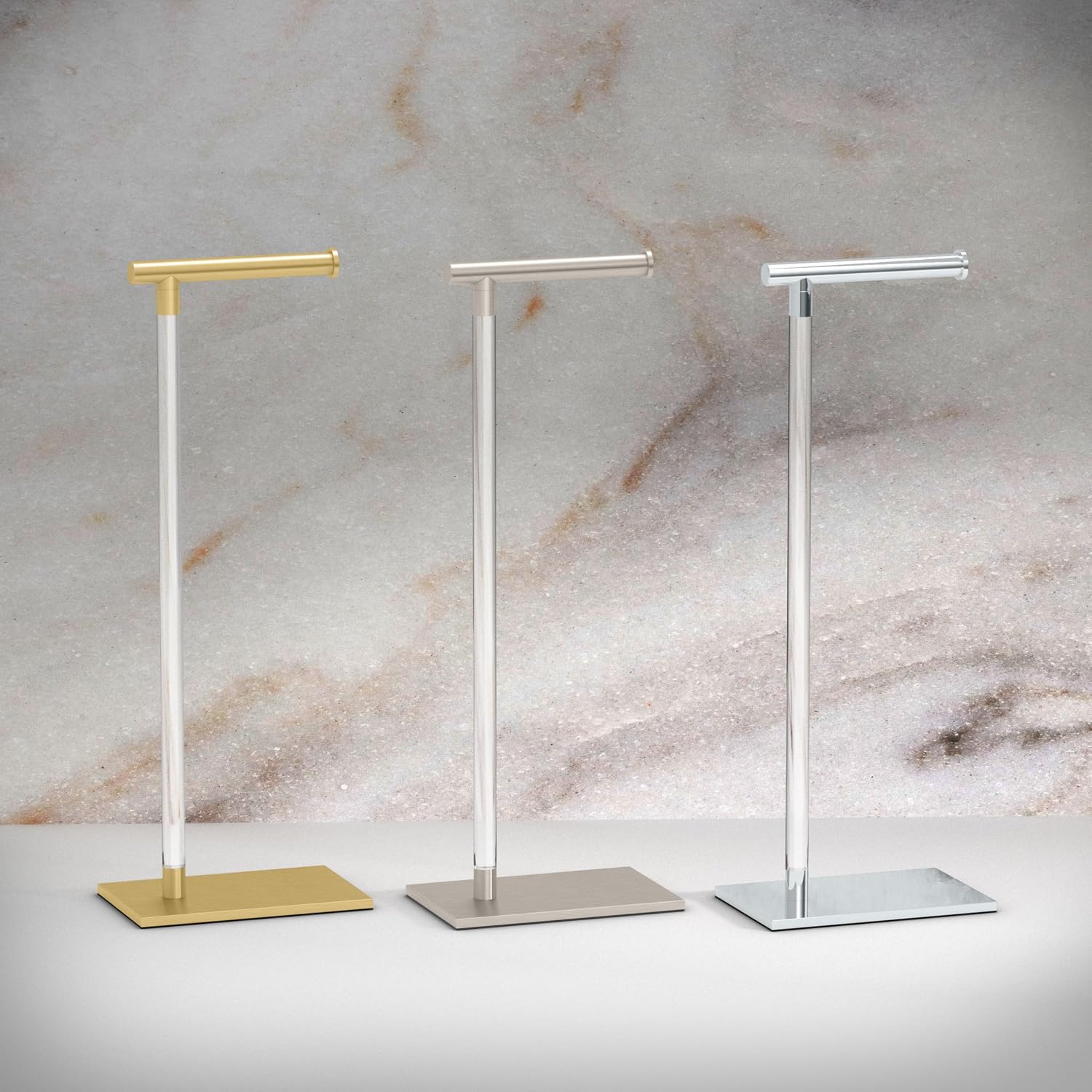 Gatco 1331C Modern Rectangle Base Freestanding Toilet Paper Holder, Chrome/Acrylic, Weighted Base Bathroom Tissue Stand
