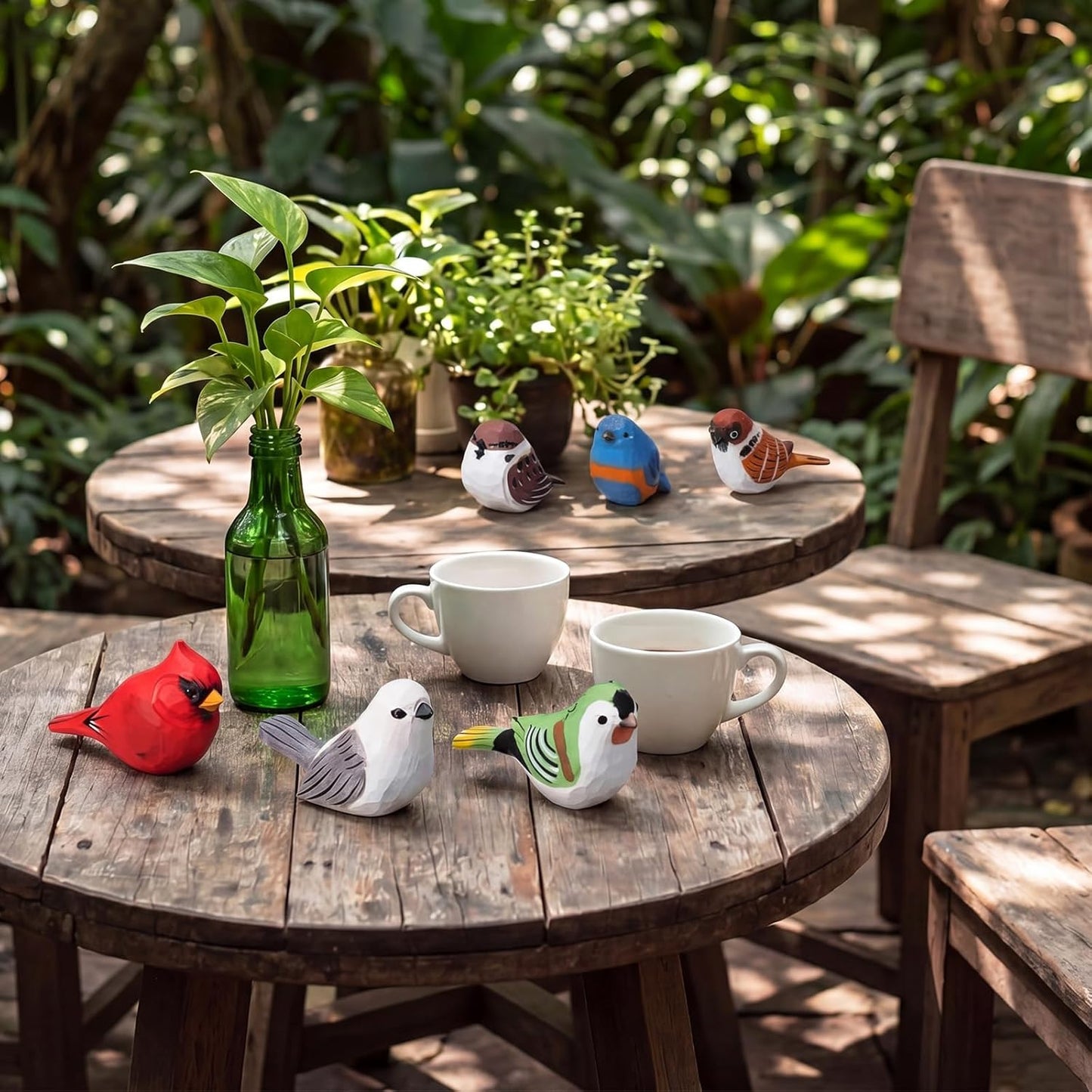Colorful Wood Bird Statues / Set of 6