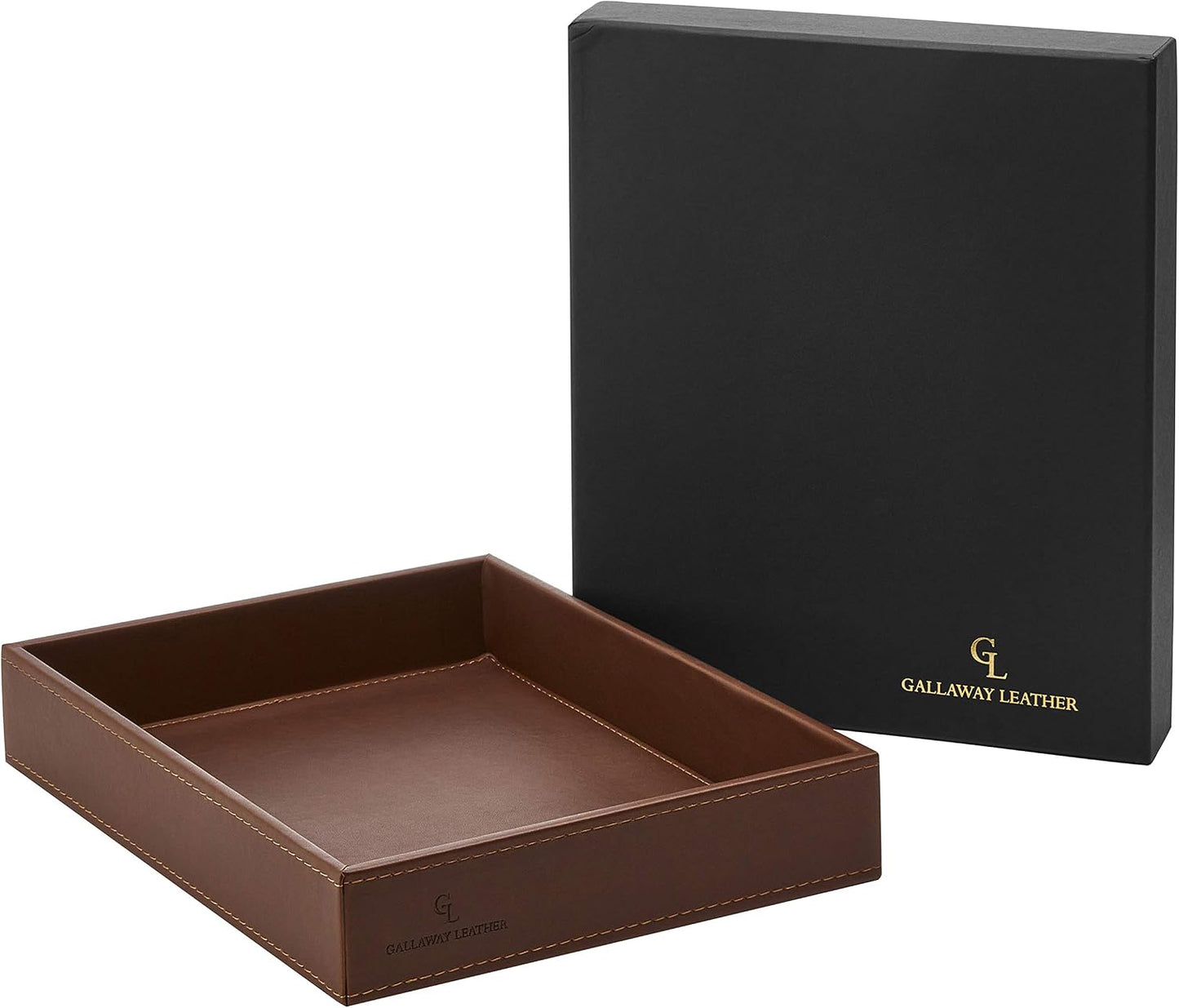 GALLAWAY Leather Valet Tray for Men - Nightstand Organizer EDC Tray for Wallet and Keys - Bedside Dresser Catch All