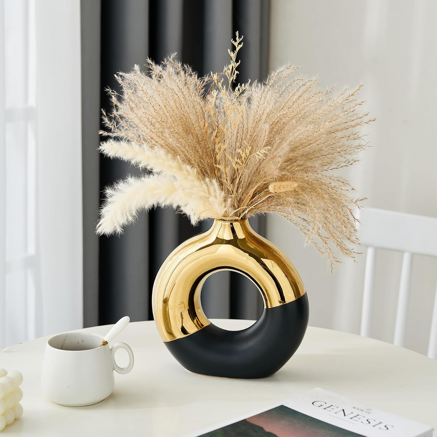 Ceramic Donut Vase / Black & Gold / Large