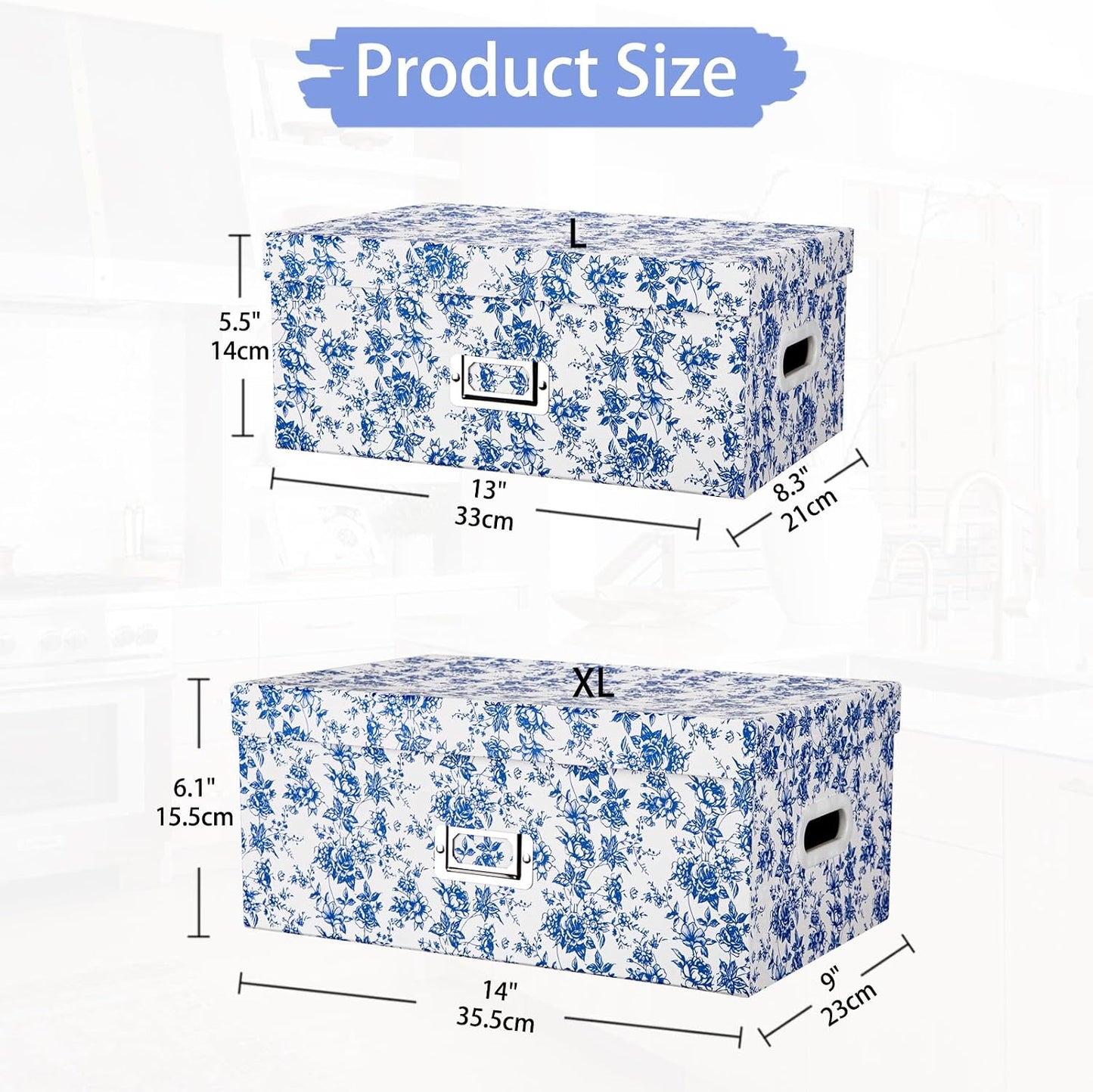 Porcelain-Style Storage Boxes / Blue and White / Set of 2