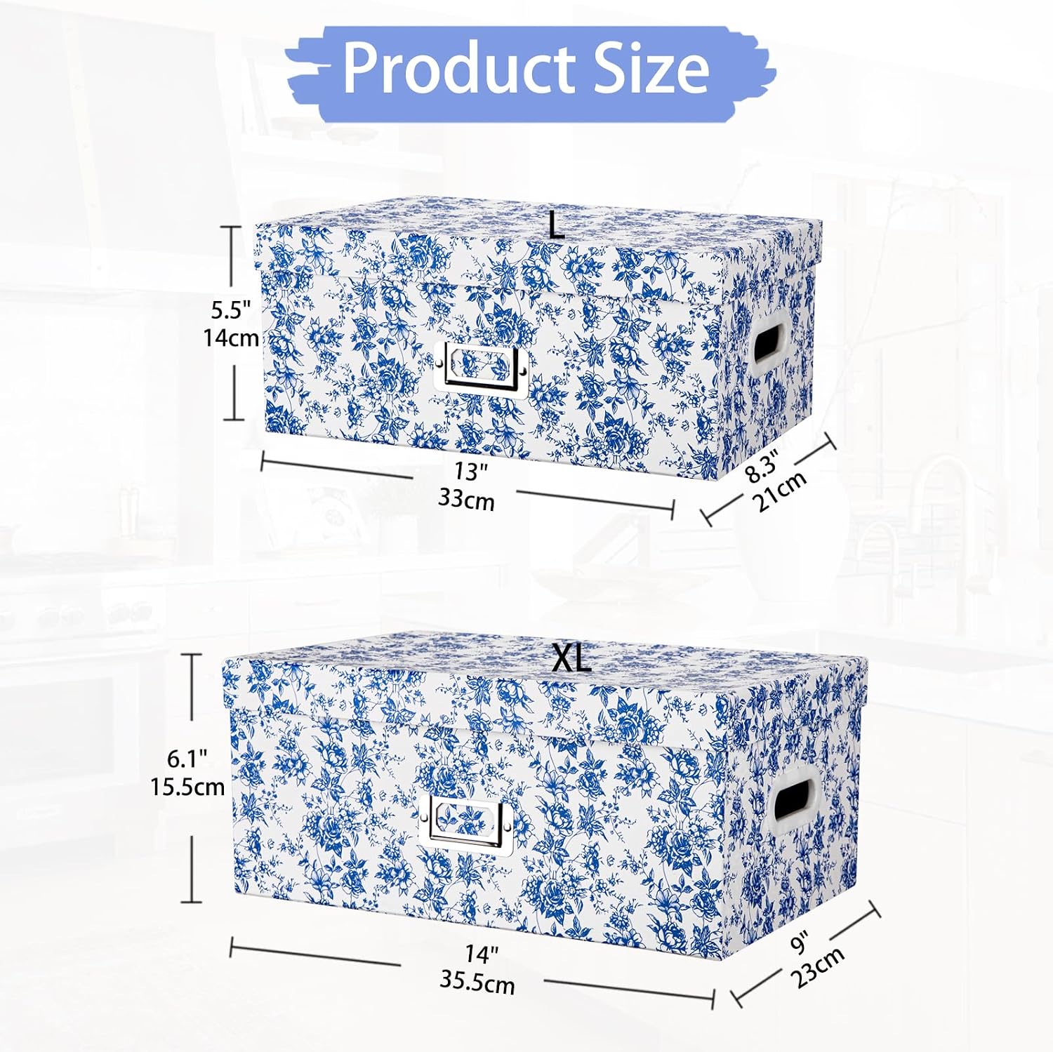 Porcelain-Style Storage Boxes / Blue and White / Set of 2