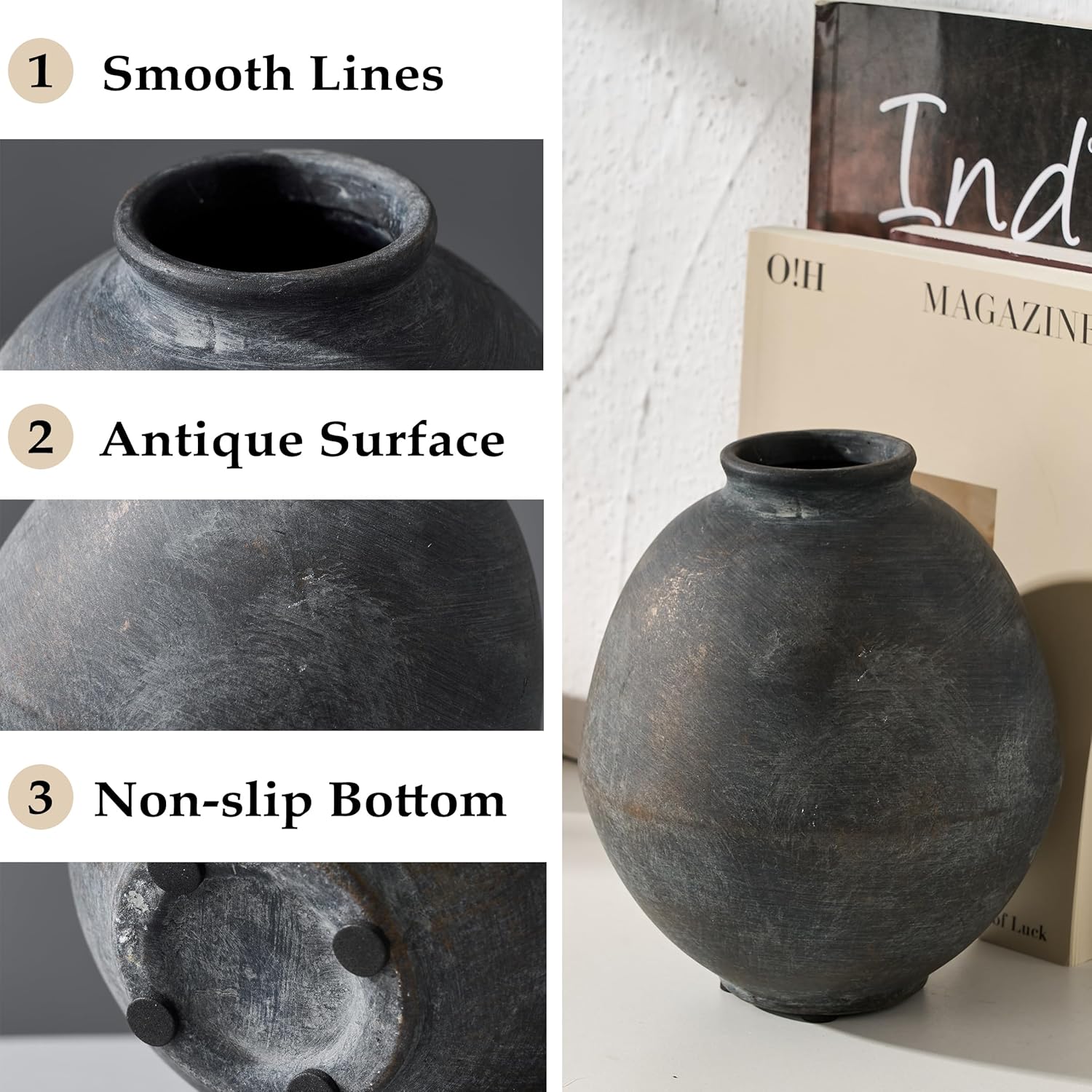 Ceramic Flower Vase / Black Bronze- 6.22 / 6.22 Inch
