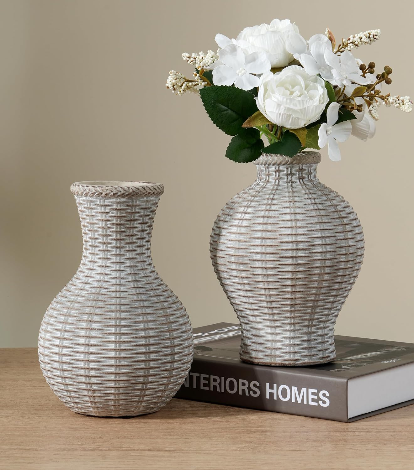 Flower Vase 6.5" Ceramic Vase Small Flower Vases Vases Rustic Vase Home Decor / White / Set of 2