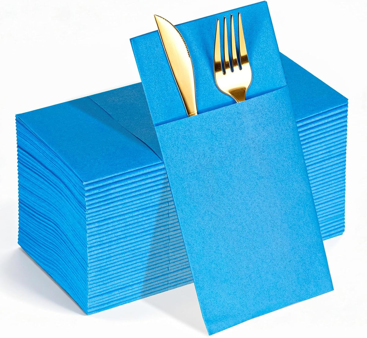 KAMMAK Napkins Disposbale 100 Pack Sky Blue Cloth like Paper Dinner Napkins with Pocket Folded Wedding Napkin Guest Hand Towels for Party Reception, Bathroom, Kitchen, Restaurants (16.5 x 16.5 inch)