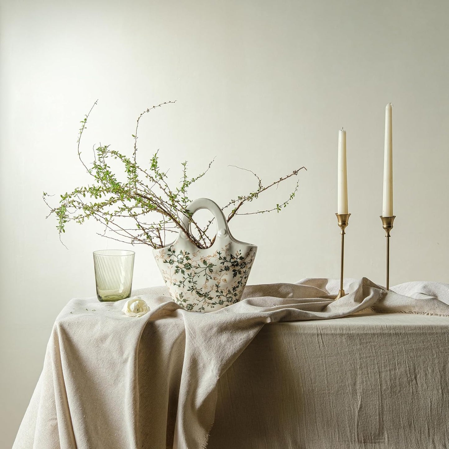 Ceramic Flower Vase / 04-green and Beige
