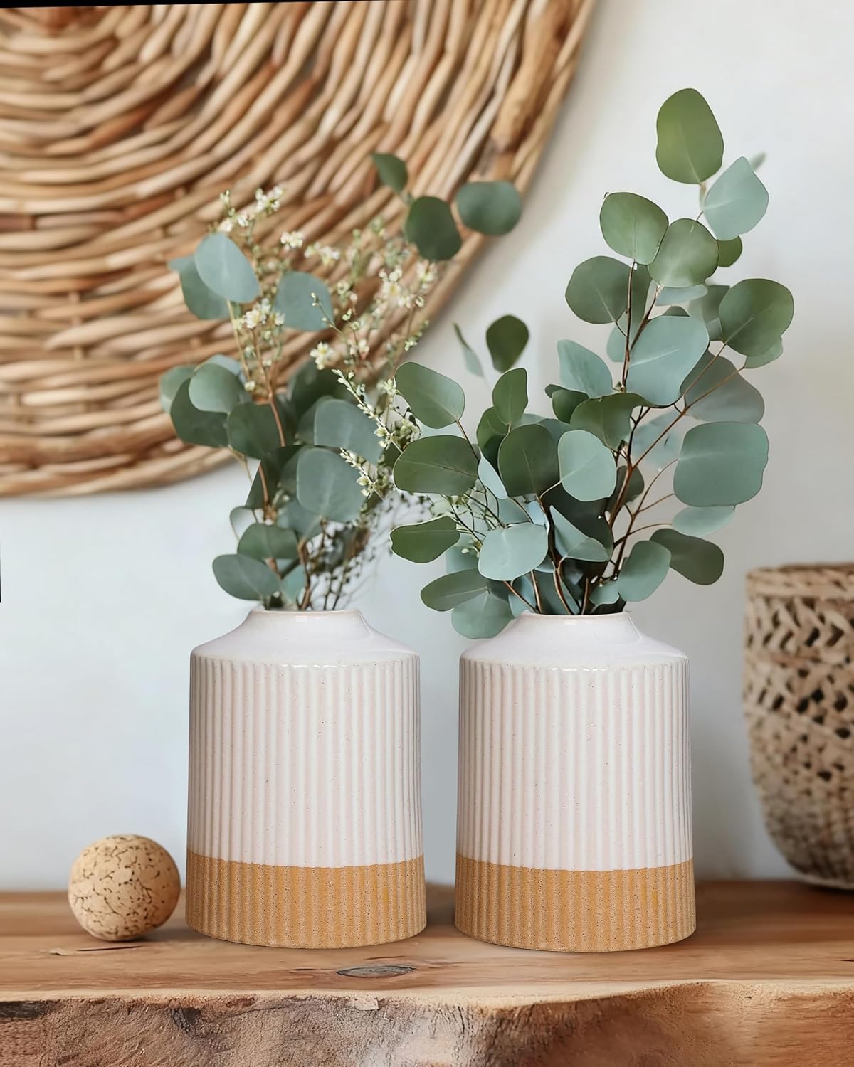 Boho Ceramic Vase / White / 5.9 Inch / Set of 2