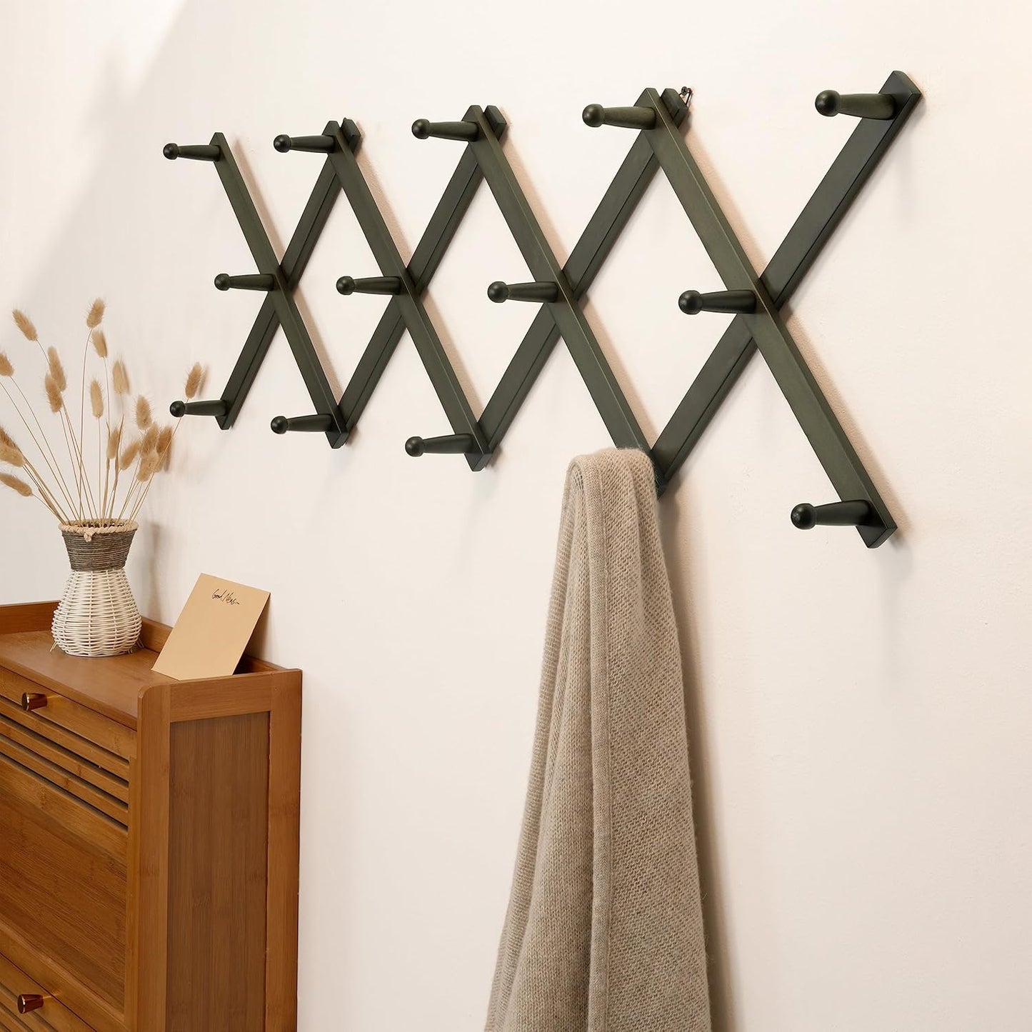 SKOLOO Hat Rack for Wall with 14 Hooks, Pack of 2, Solid Wooden, Modern, Expandable Coat Rack Wall Mount for Coats