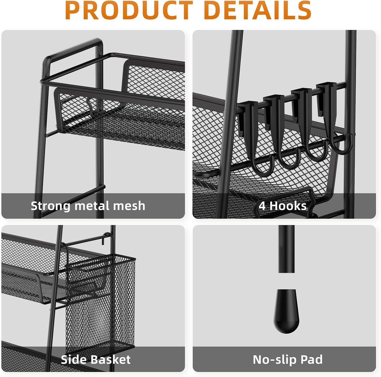 VITVITI 3 Tier Bathroom Organizer Countertop, Counter Storage Shelf, Black | Metal Wire Mesh Bathroom Counter Organizer