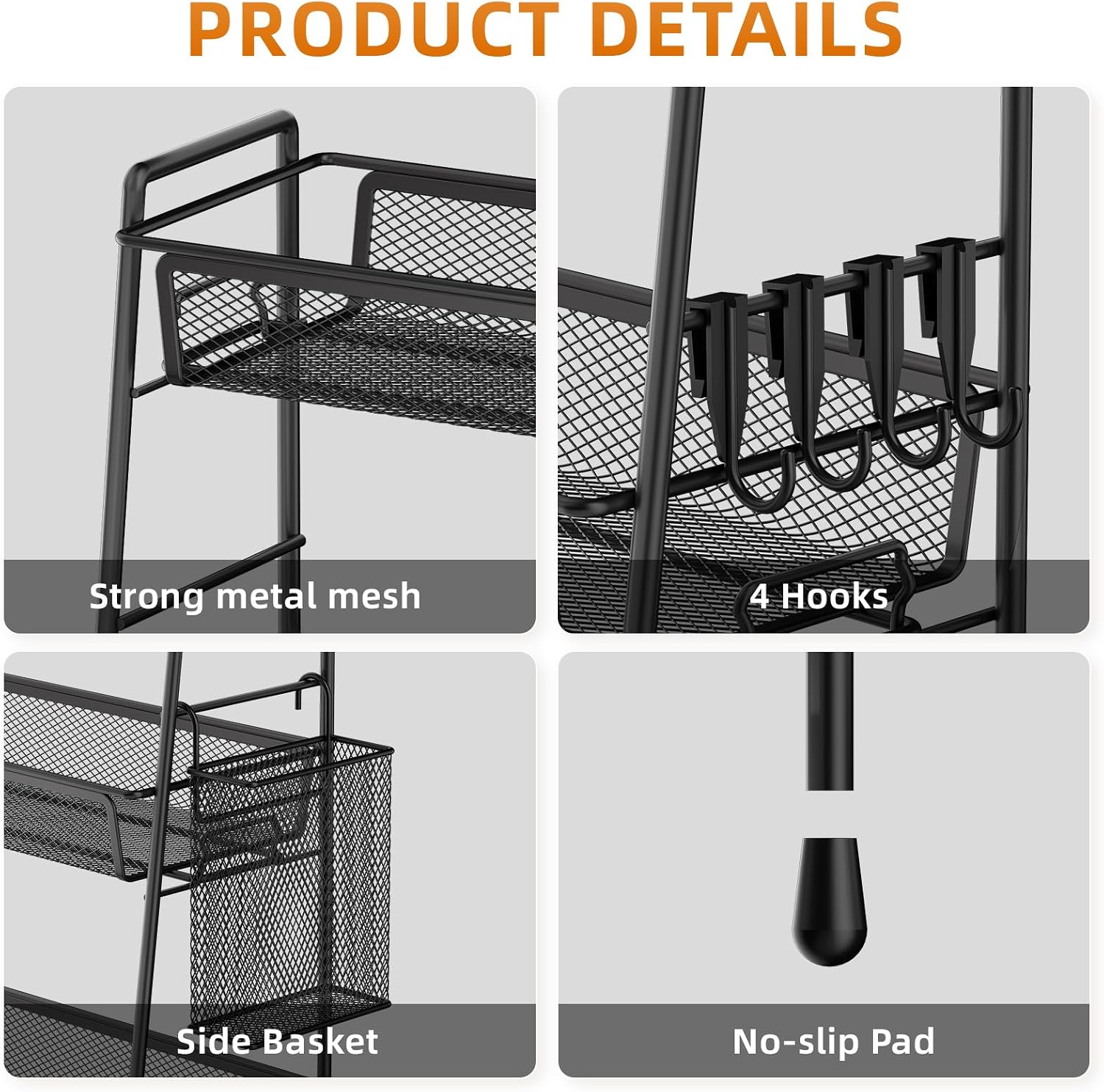 VITVITI 3 Tier Bathroom Organizer Countertop, Counter Storage Shelf, Black | Metal Wire Mesh Bathroom Counter Organizer