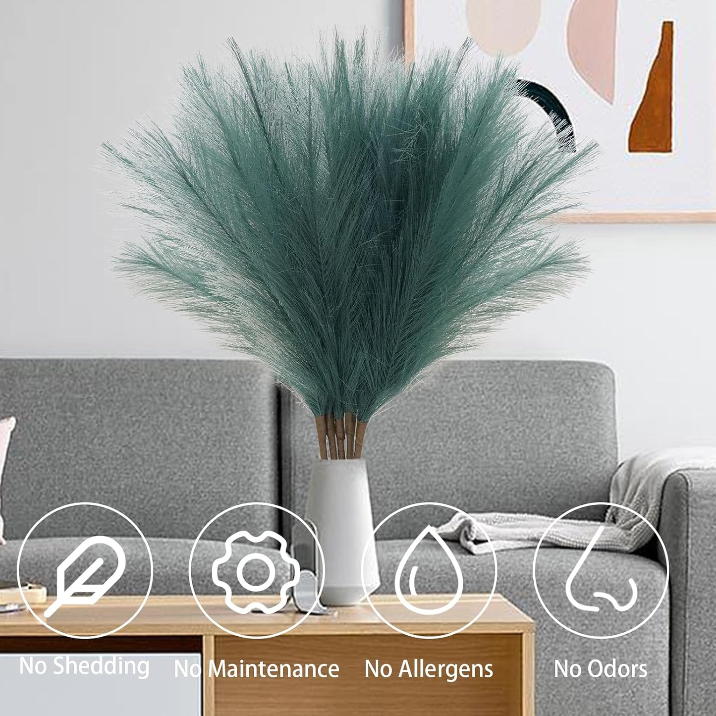 Detachable Faux Bulrush Reed Green Grass for Tall Vase Filler / Deep Green 2 / Set of 5