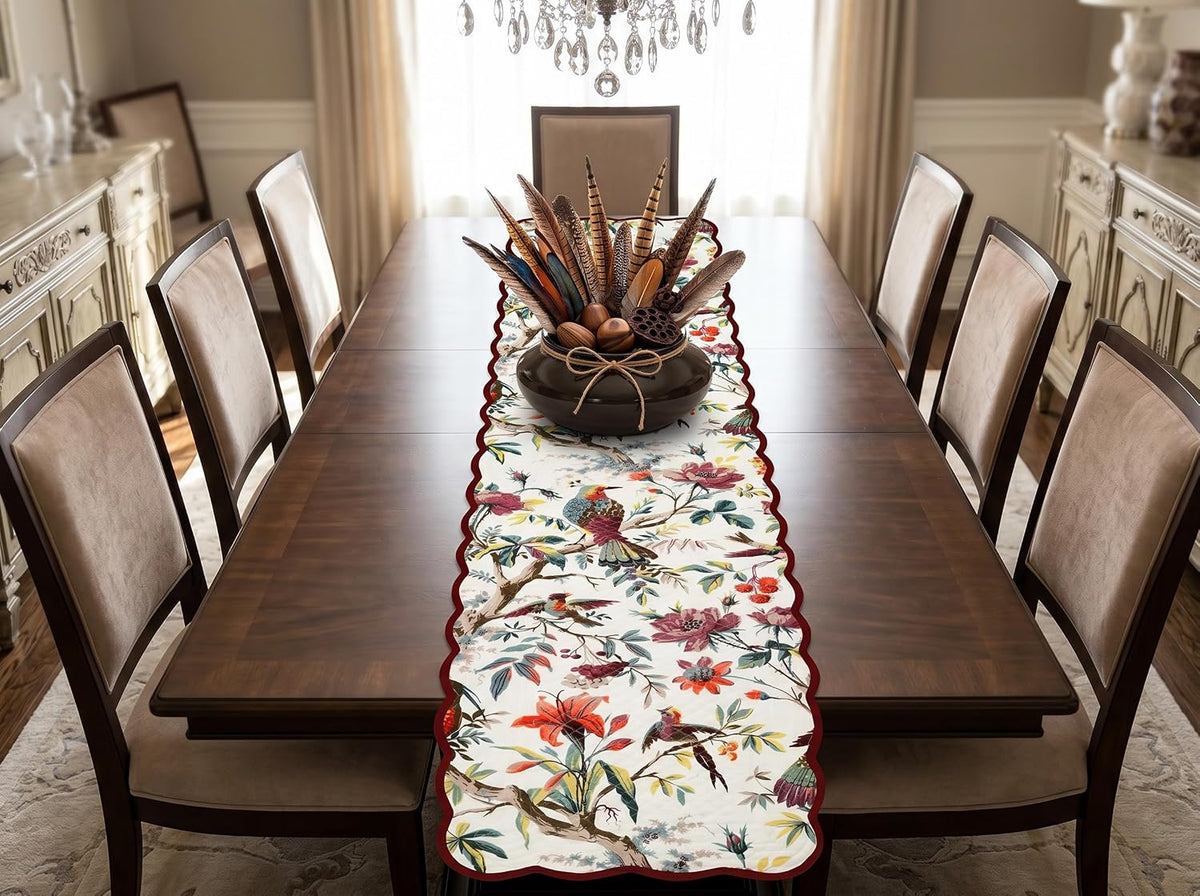 Espresso Feather - Bloom Collection Luxury Handcrafted Runner (Reversible) Cotton Quilted Fabric Machine Washable –