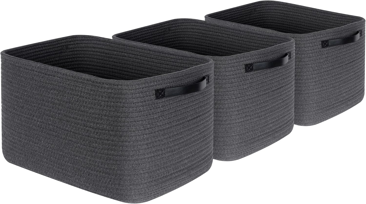 Decorative Woven Storage Baskets / Charcoal Gray / Black / Set of 3