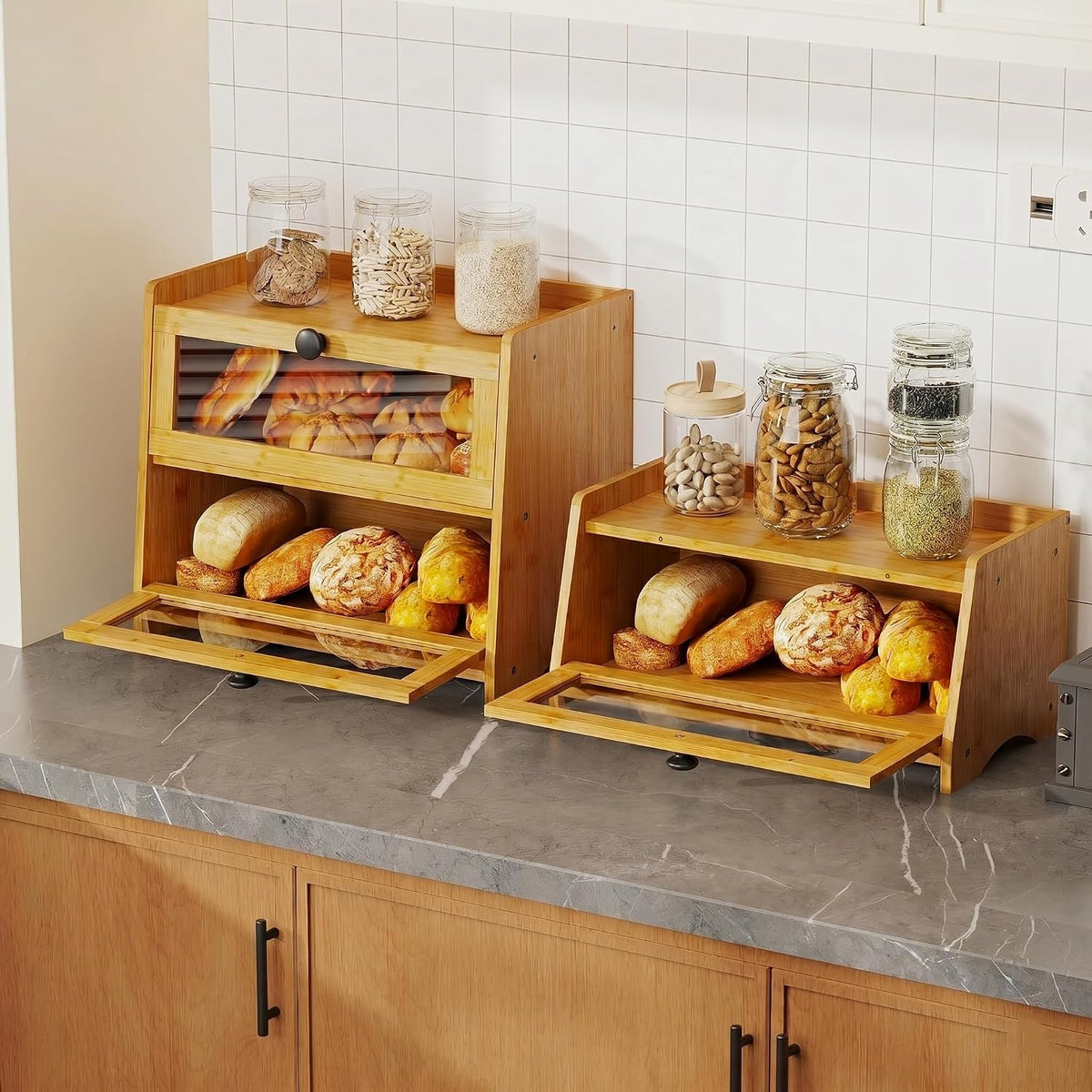 BAMBANG Bread Box for Kitchen Countertop, Bamboo Bread Box for Homemade Bread, Wooden Farmhouse Bread Storage