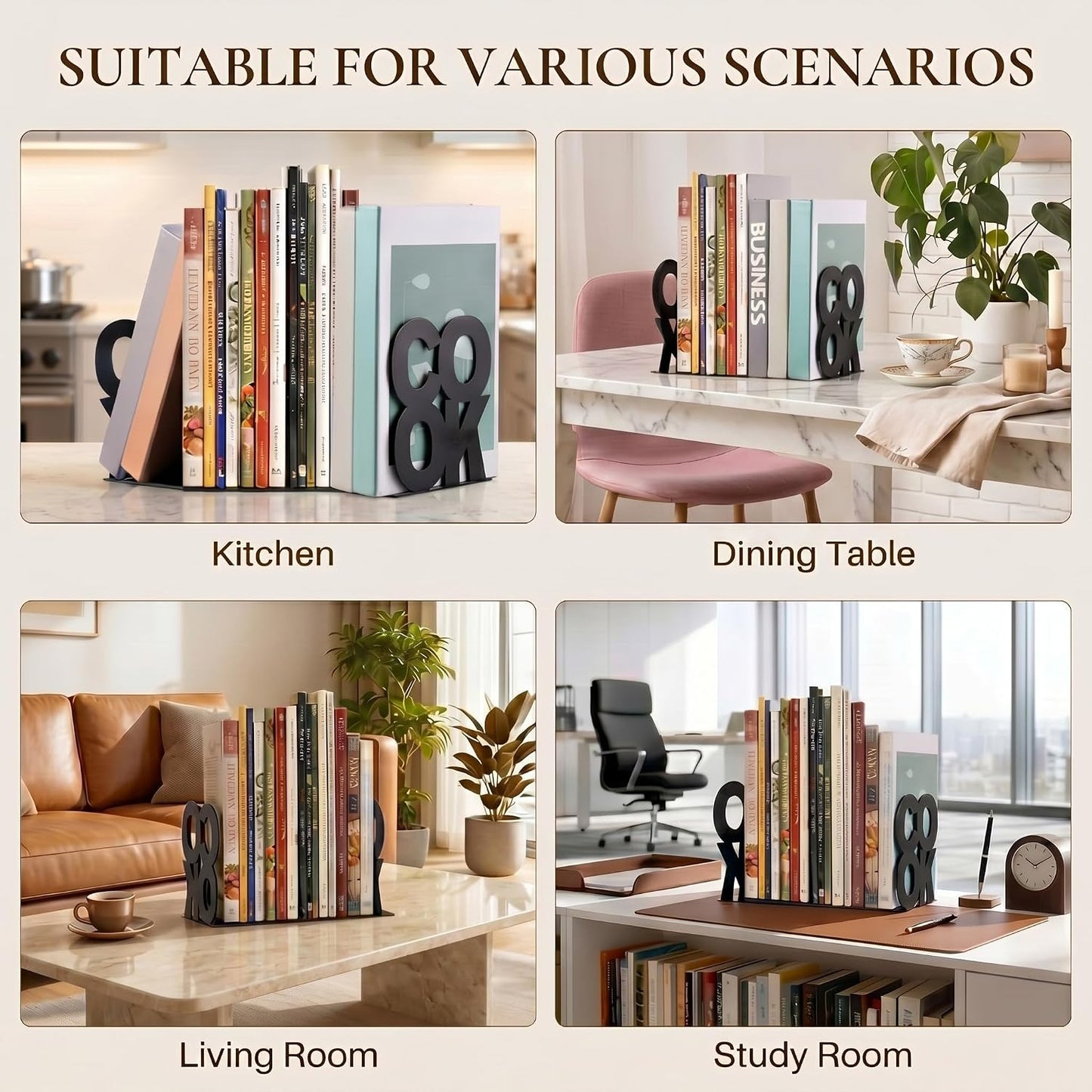 Cookbook Bookends Kitchen Decorative Metal Supports for Book-Rack Desk Kitchen Book Shelf Holder
