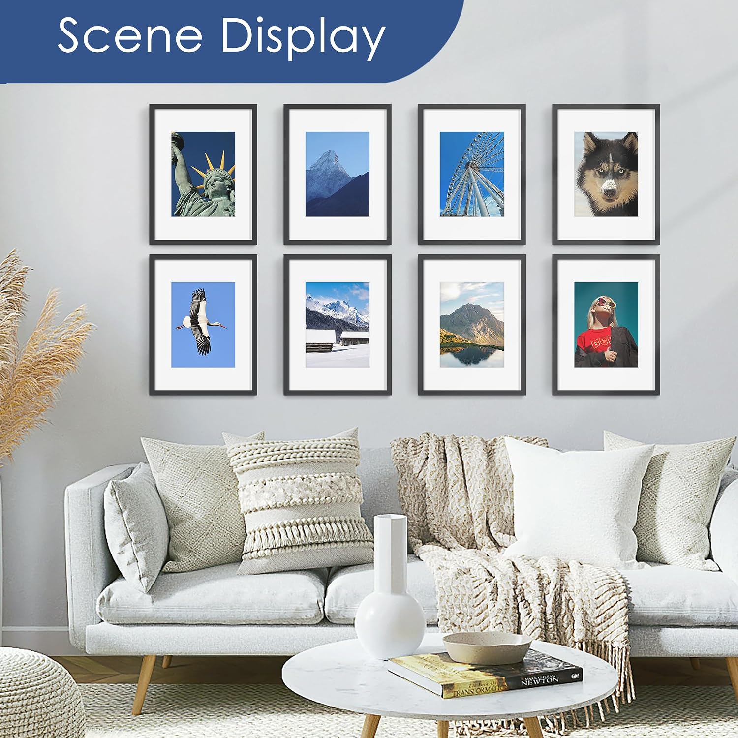 12x16 Picture Frame Set of 6, Wall Mounting Display, Black | Display 8.5x11 with Mat or 12x16 Without Mat, Horizontal