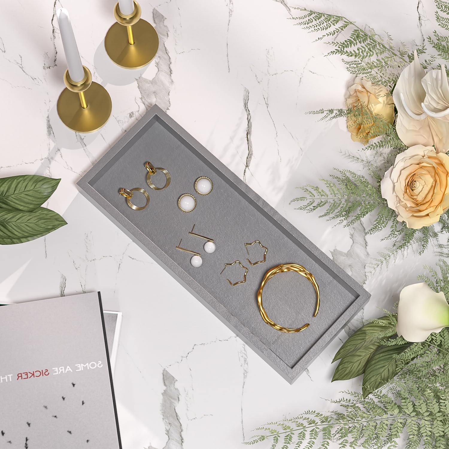 Candle / Decorative Tray / 11.3 x 4.4 x 1.1 / Silver