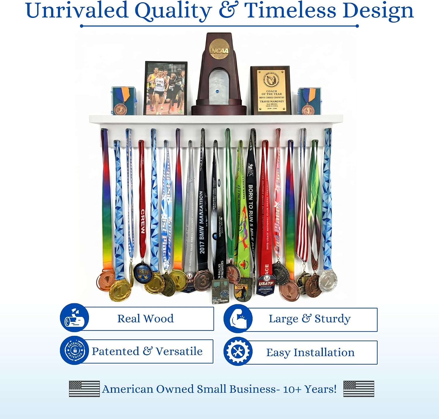 Premier Medal Hanger Display Rack and Trophy Shelf for Gymnastics, Soccer, Basketball, Football, and More – 2, ft