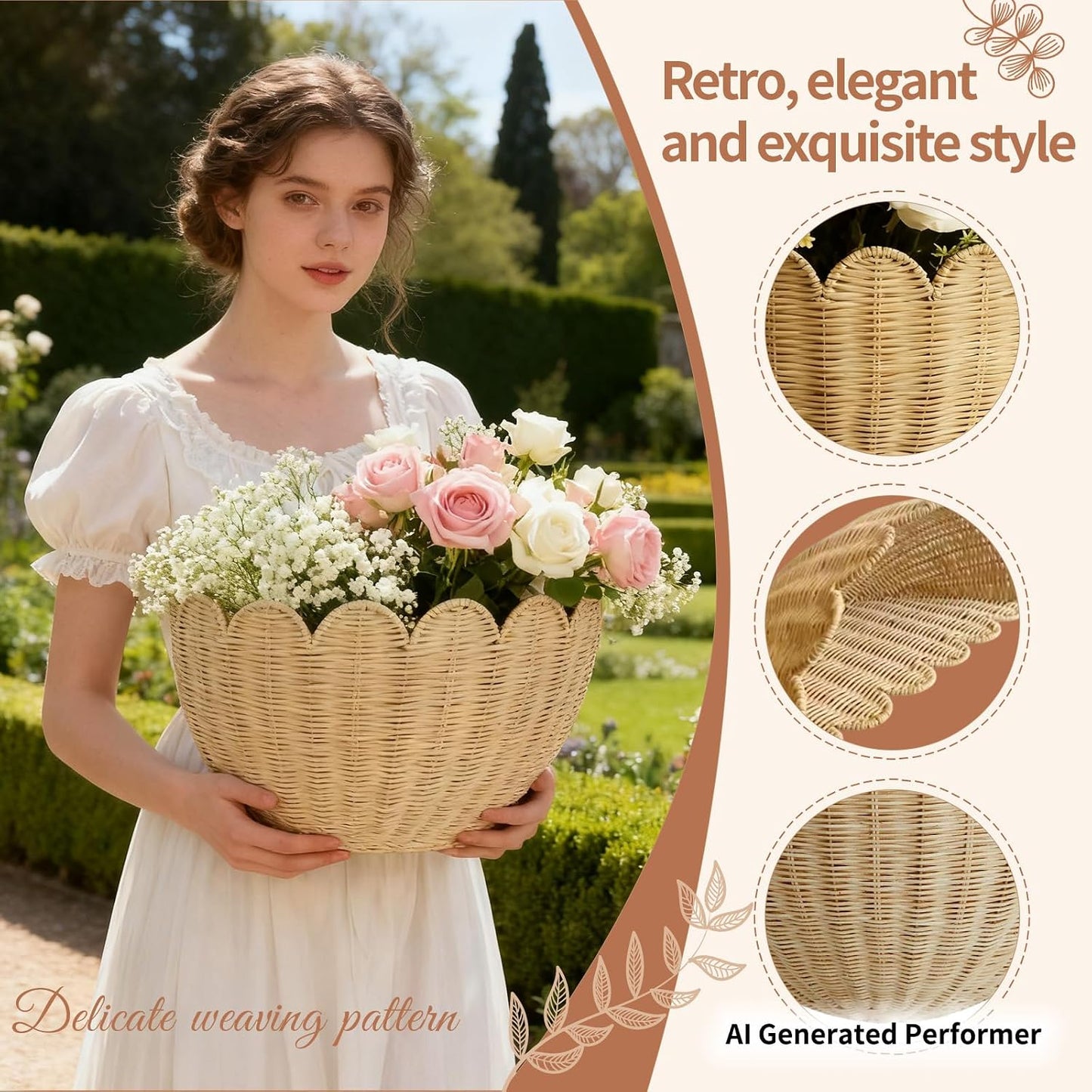 Scalloped Wicker Wall Basket / Natural