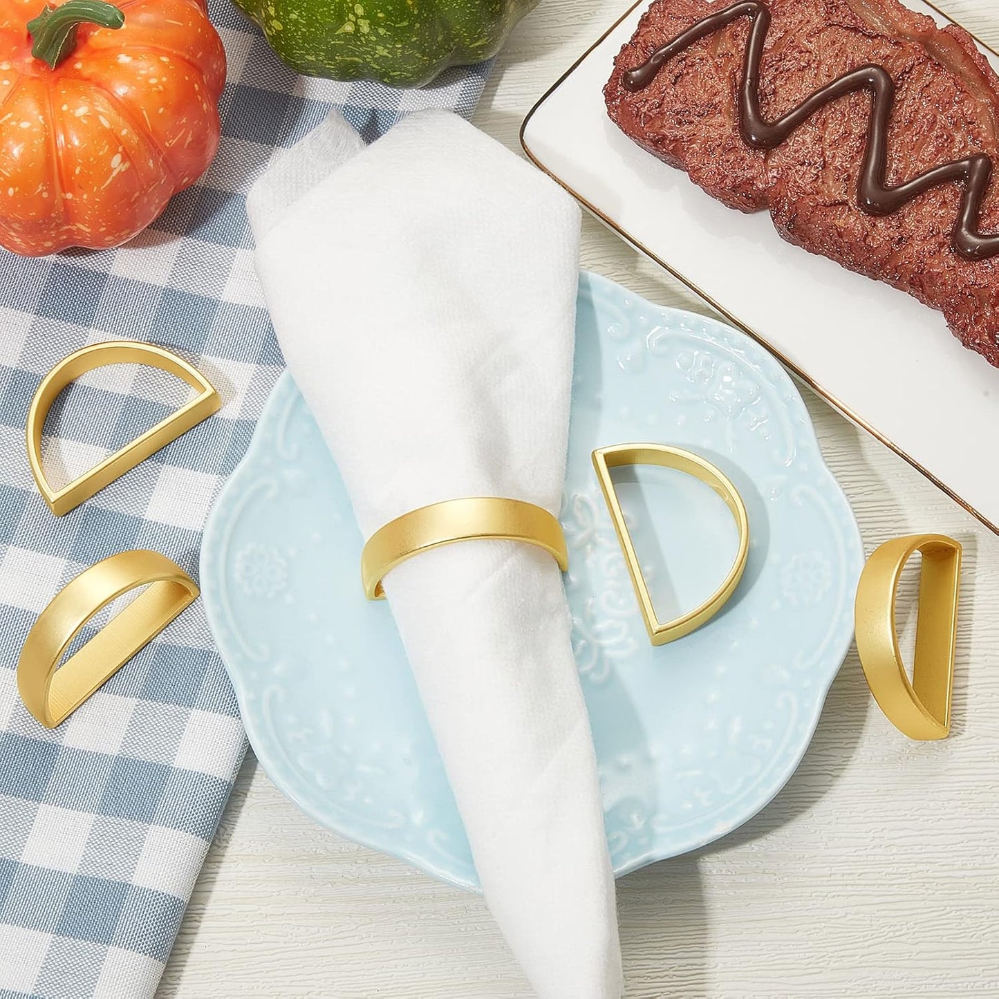 Chengu 20 Pcs Gold Napkin Rings Stainless Steel, Matte Gold Semicircle | Semicircle Design for Table Settings, Modern