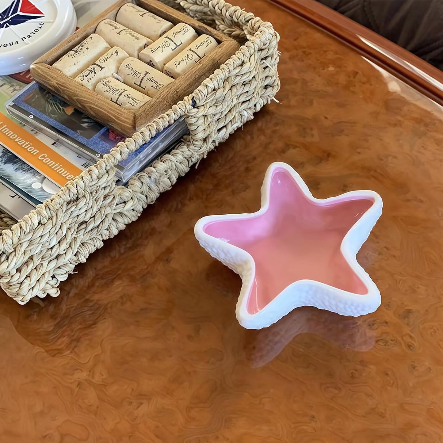 Starfish Jewelry Dish Ceramic Holder Ring Trinket Tray / Pink -starfish