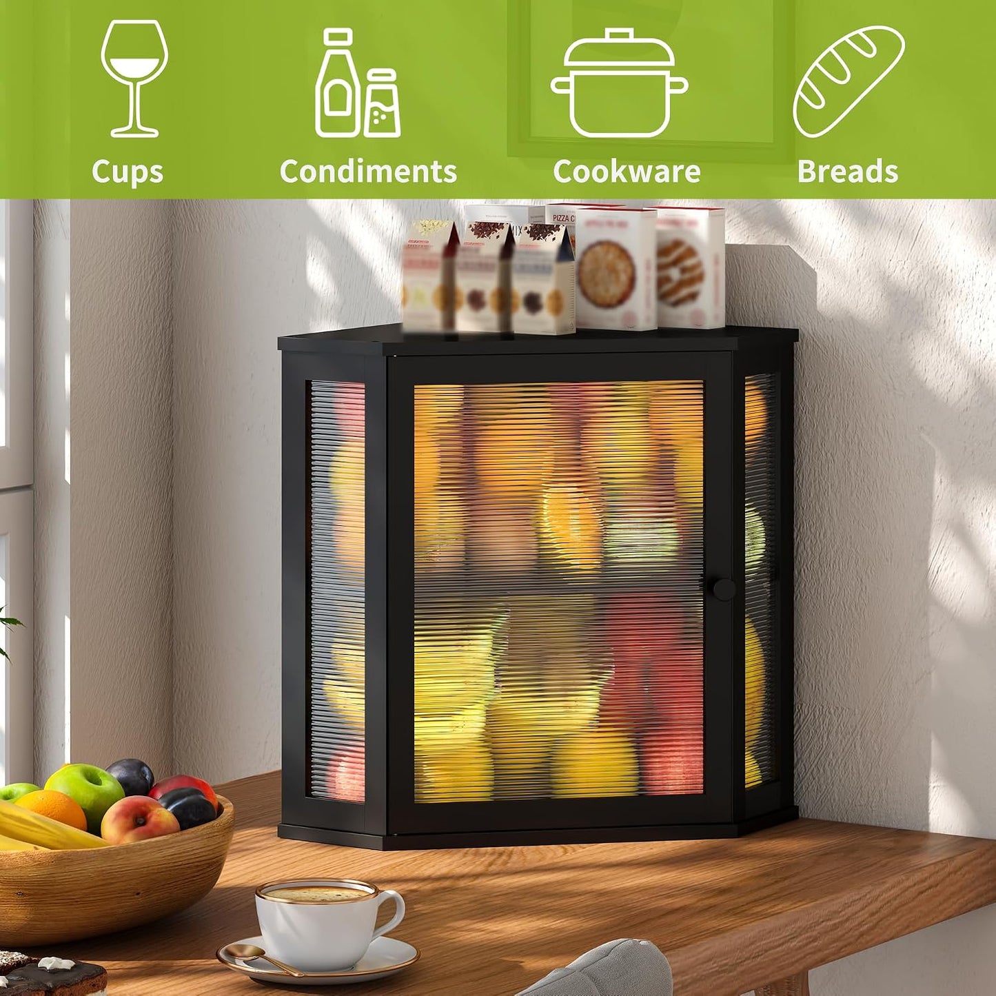 BMOSU Corner Bread Box for Kitchen Countertop Double Layer Bamboo Wooden Bread box Large Capacity Bread Storage