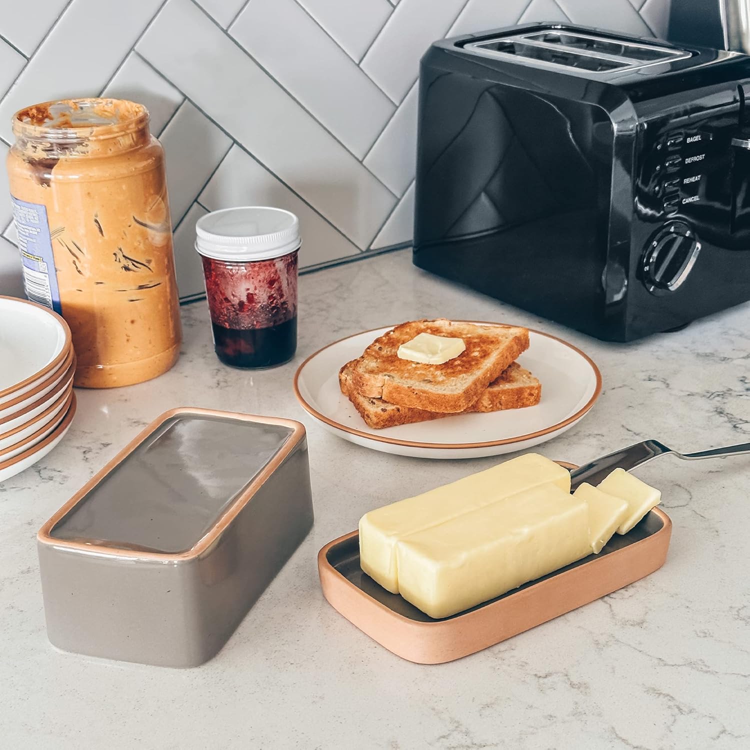 Covered Butter Crock Container to Leave on Countertop / Sesame Milk