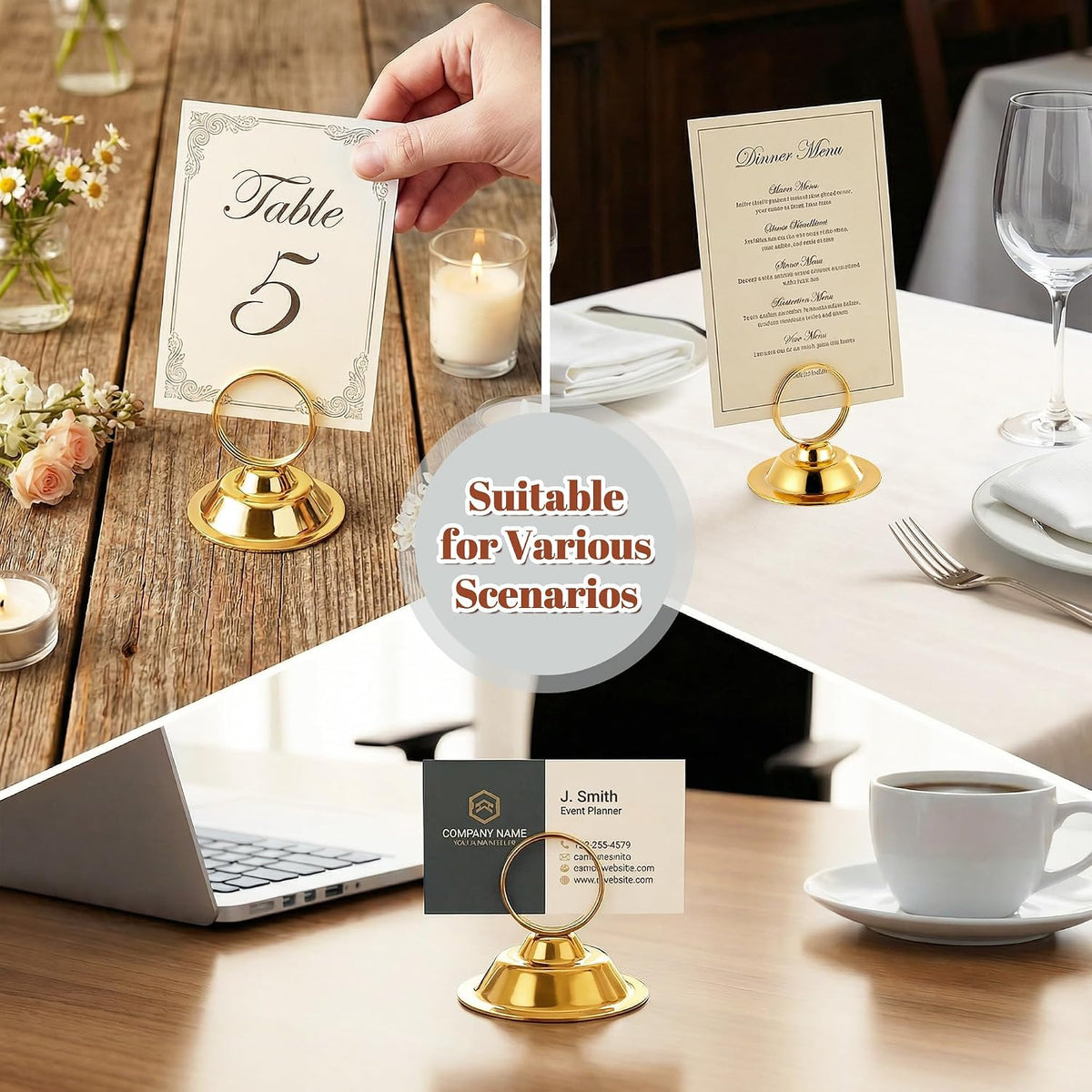 ERYTLLY 16 PK Place Card Holders Table Card Holder Steel Card Holders for Weddings,Birthdays,Photos, Memo Notes