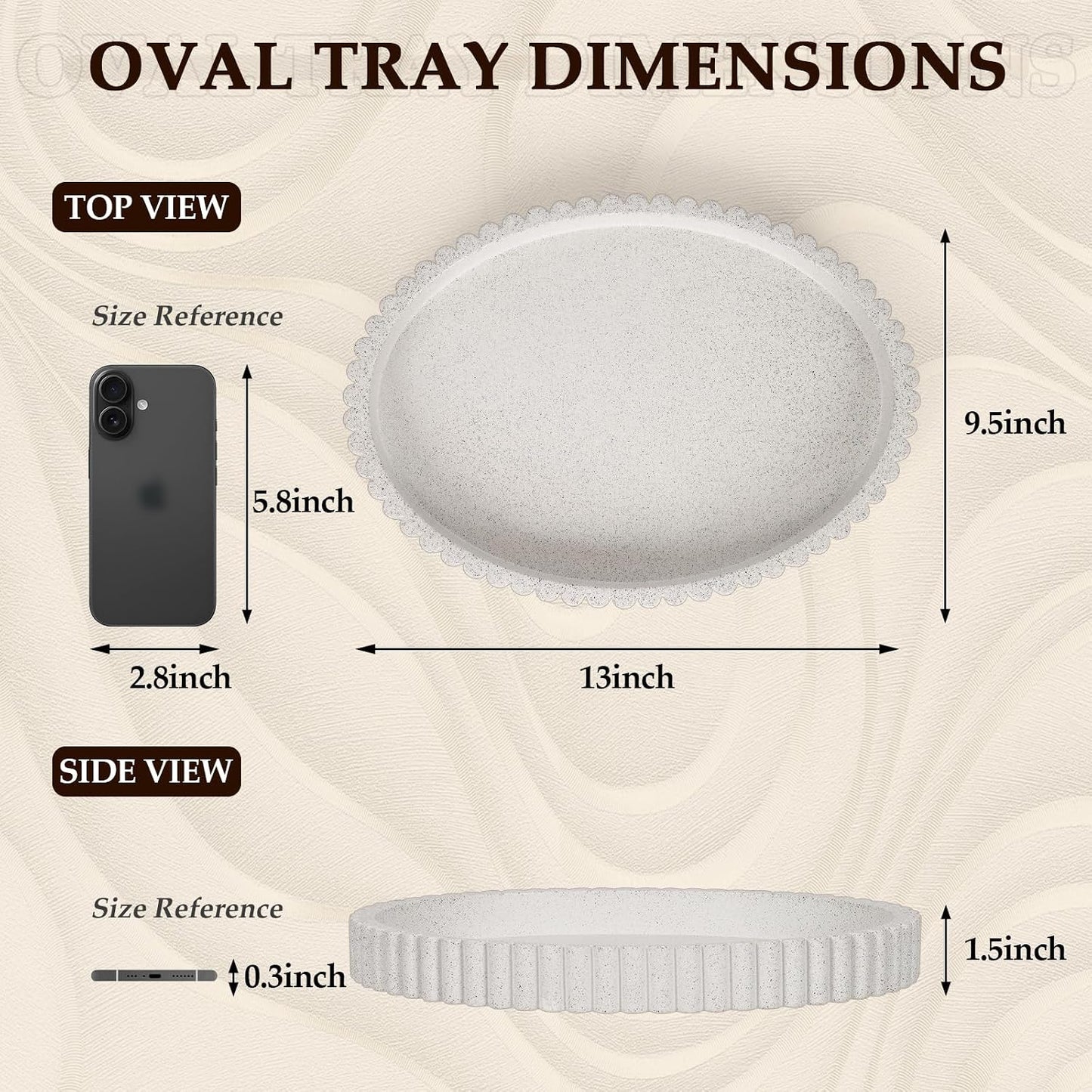 Oval Tray / 13" Concrete Coffee Table Trays / Granite / 13 x 9.5 x 1.5