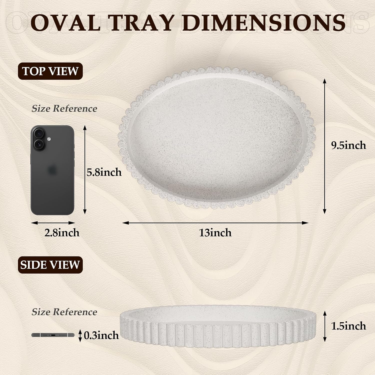 Oval Tray / 13" Concrete Coffee Table Trays / Granite / 13 x 9.5 x 1.5