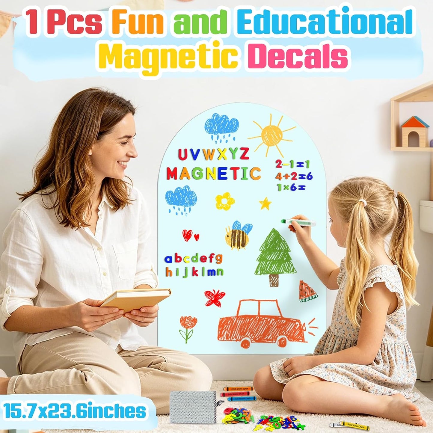 Arch Magnetic Wall Decal Magnet Chalk Board for Kids Peel and Stick Self Adhesive Magnetic / Blue