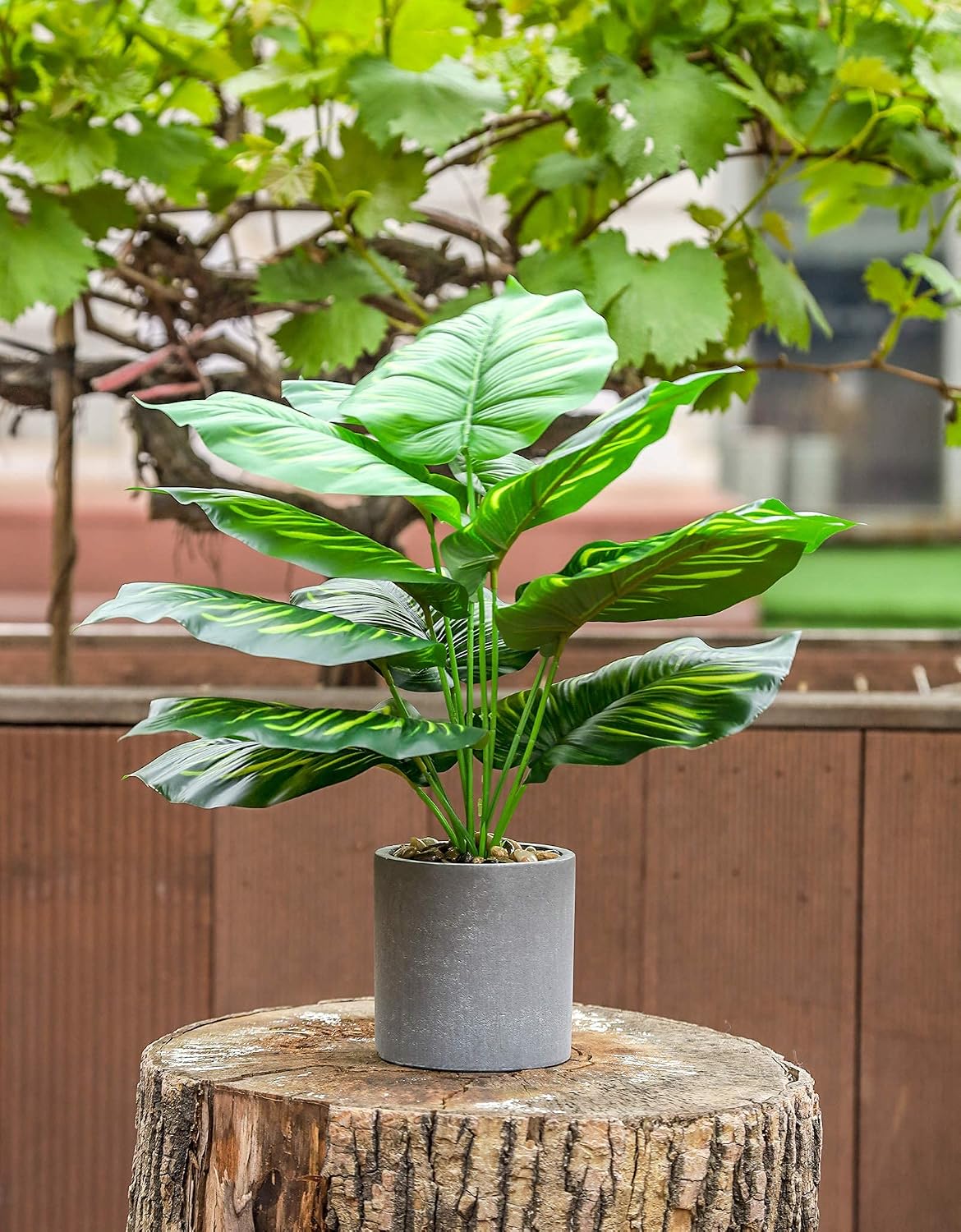 16" Fake Plants Medium Artificial Plants in Pots Faux / Monstera Leaf and Greenery Leaf / Set of 2