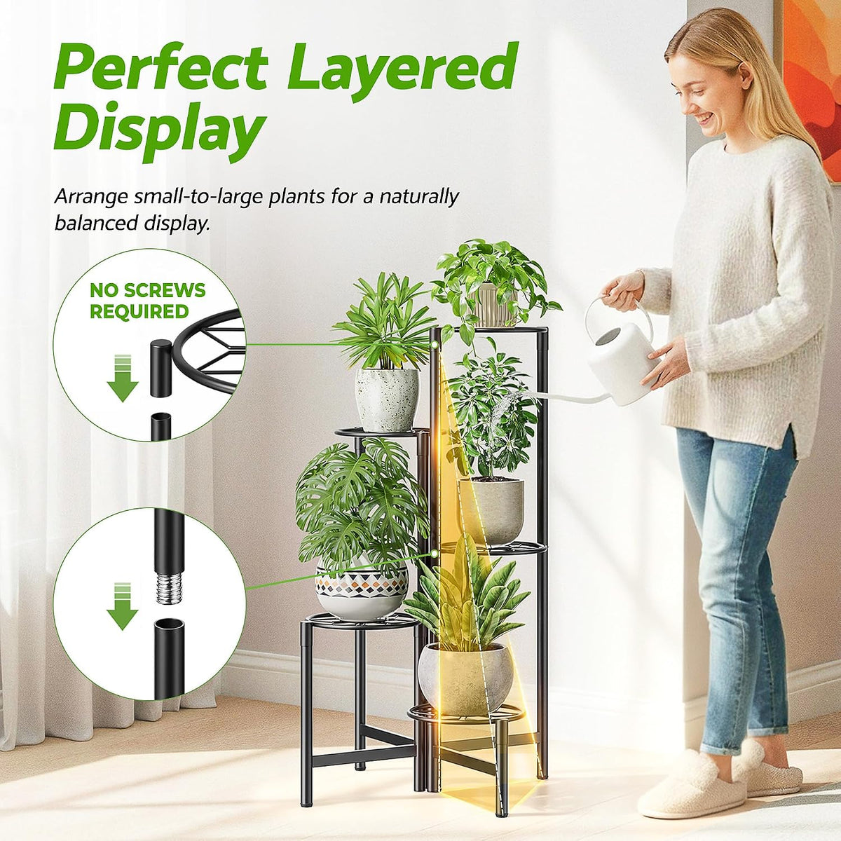 Plant Stand 5 Tier Indoor Metal Flower Shelf for Multiple Plants Corner Tall Flower Holders for Patio Garden Living