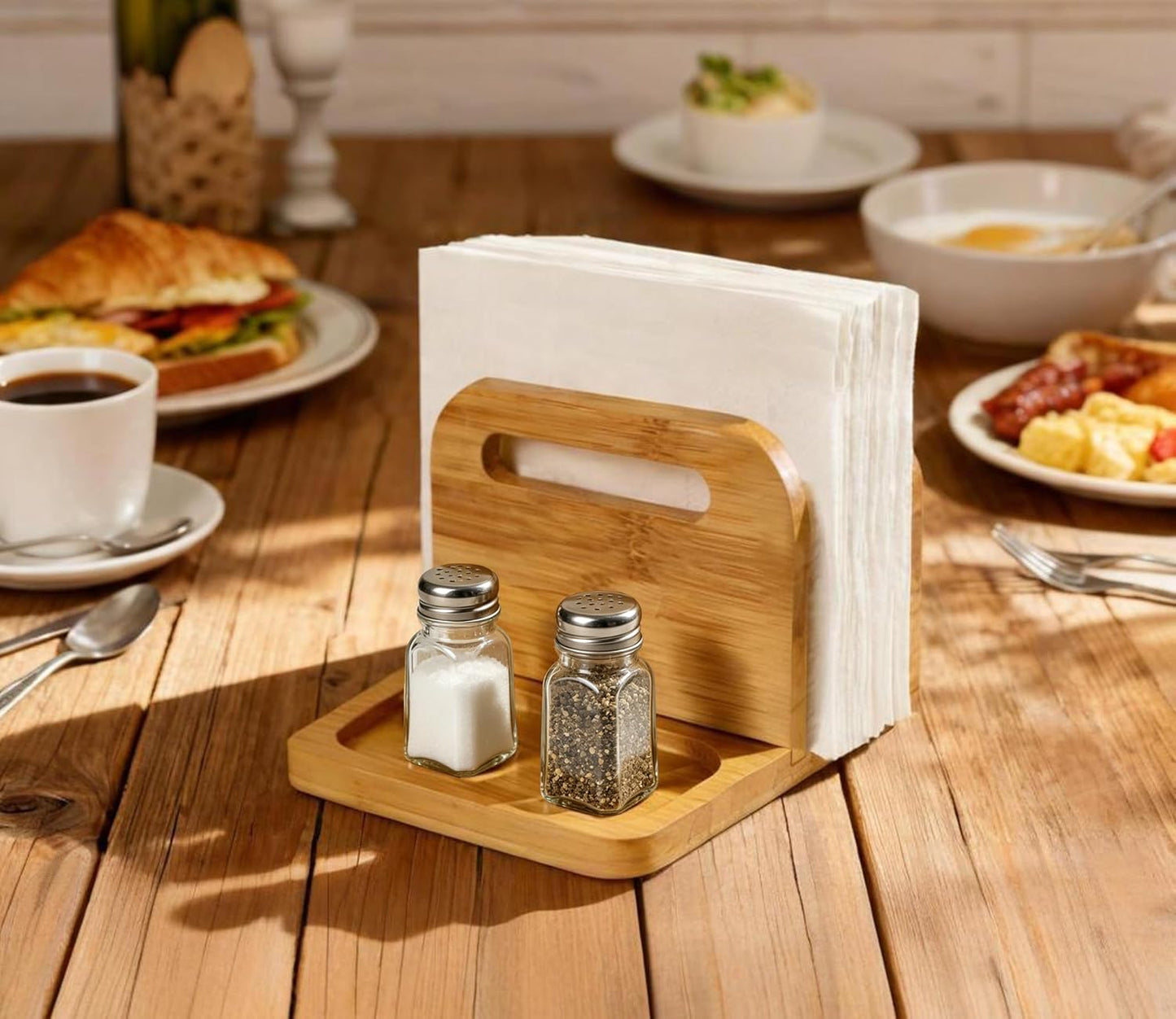 Bamboo Wood Napkin Holders for Paper Napkins Standing Holder