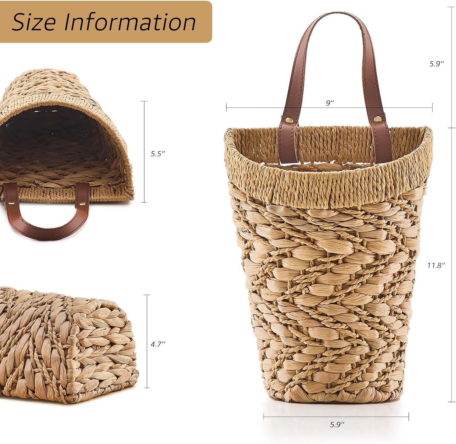 Handwoven Front Door Basket Water Hyacinth Wall Hanging Basket Decorative Boho Mounted / Mix