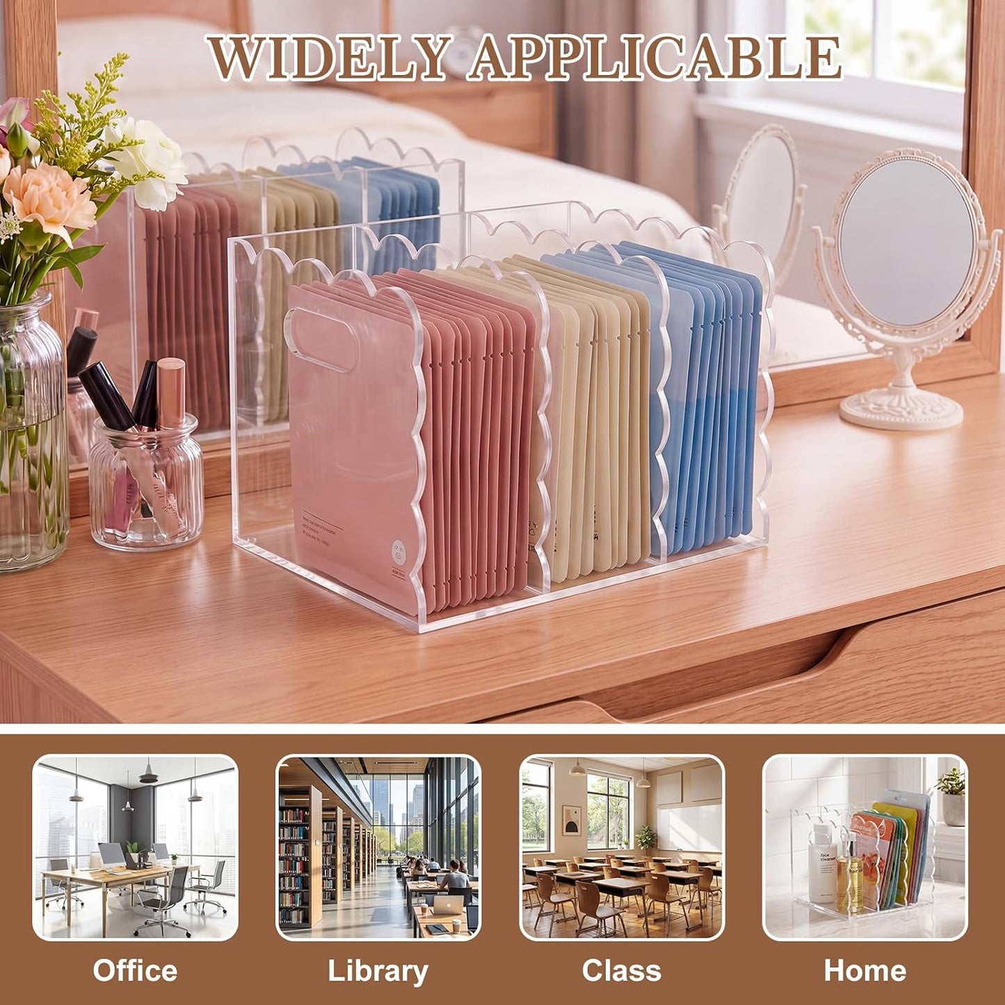 Scalloped Magazine File Holder / Acrylic / 8.46 x 7.28 x 6.5 / Handle Cutout Style / Clear