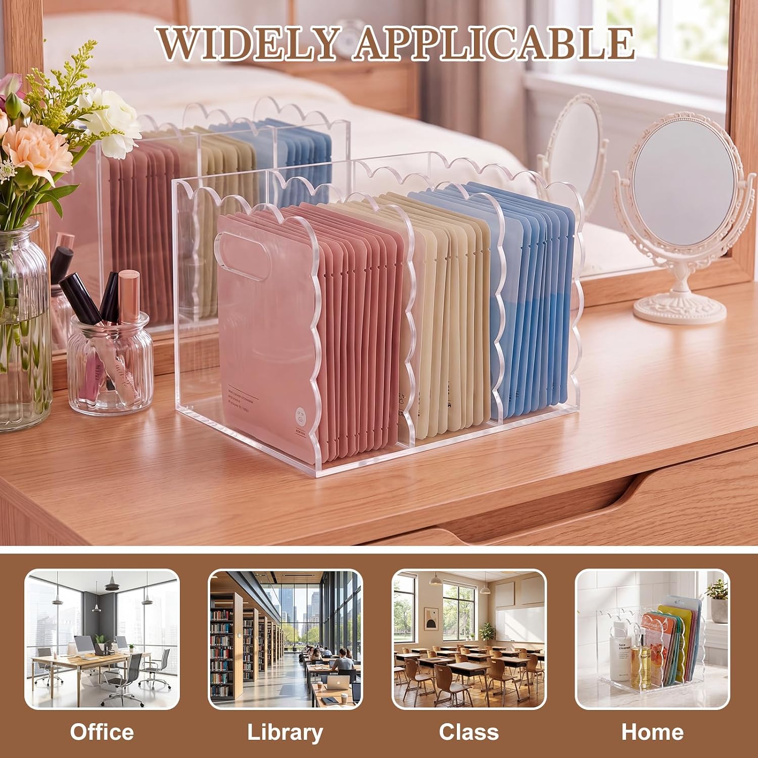 Scalloped Magazine File Holder / Acrylic / 8.46 x 7.28 x 6.5 / Handle Cutout Style / Clear