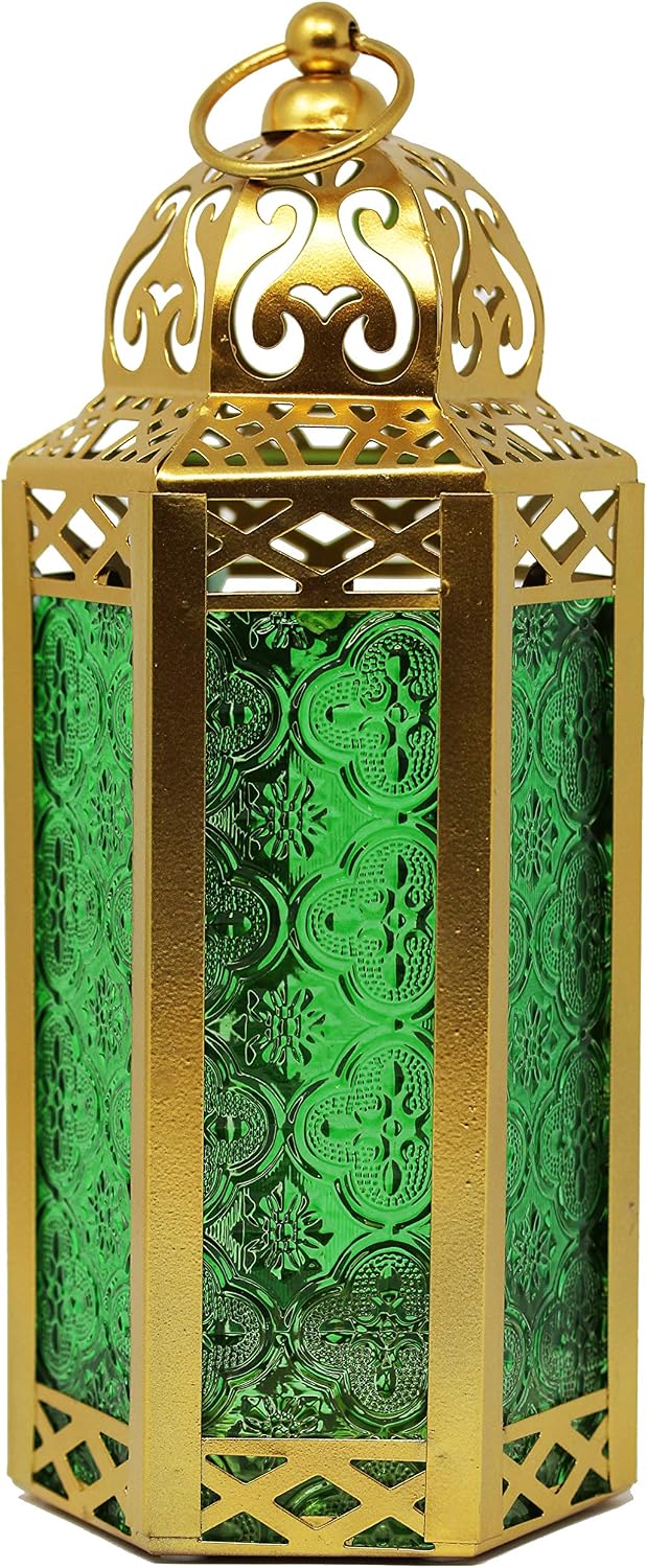 Vela Lanterns Decorative Indoor Moroccan Candle Holder, Gold Green, M, 3-PK | Ramadan Decorations for Home, Green