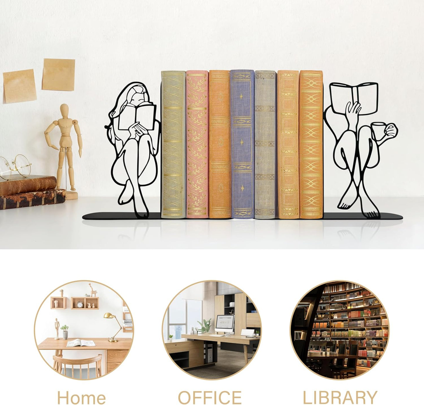 Metal Book Ends Decor for Heavy Books / Black