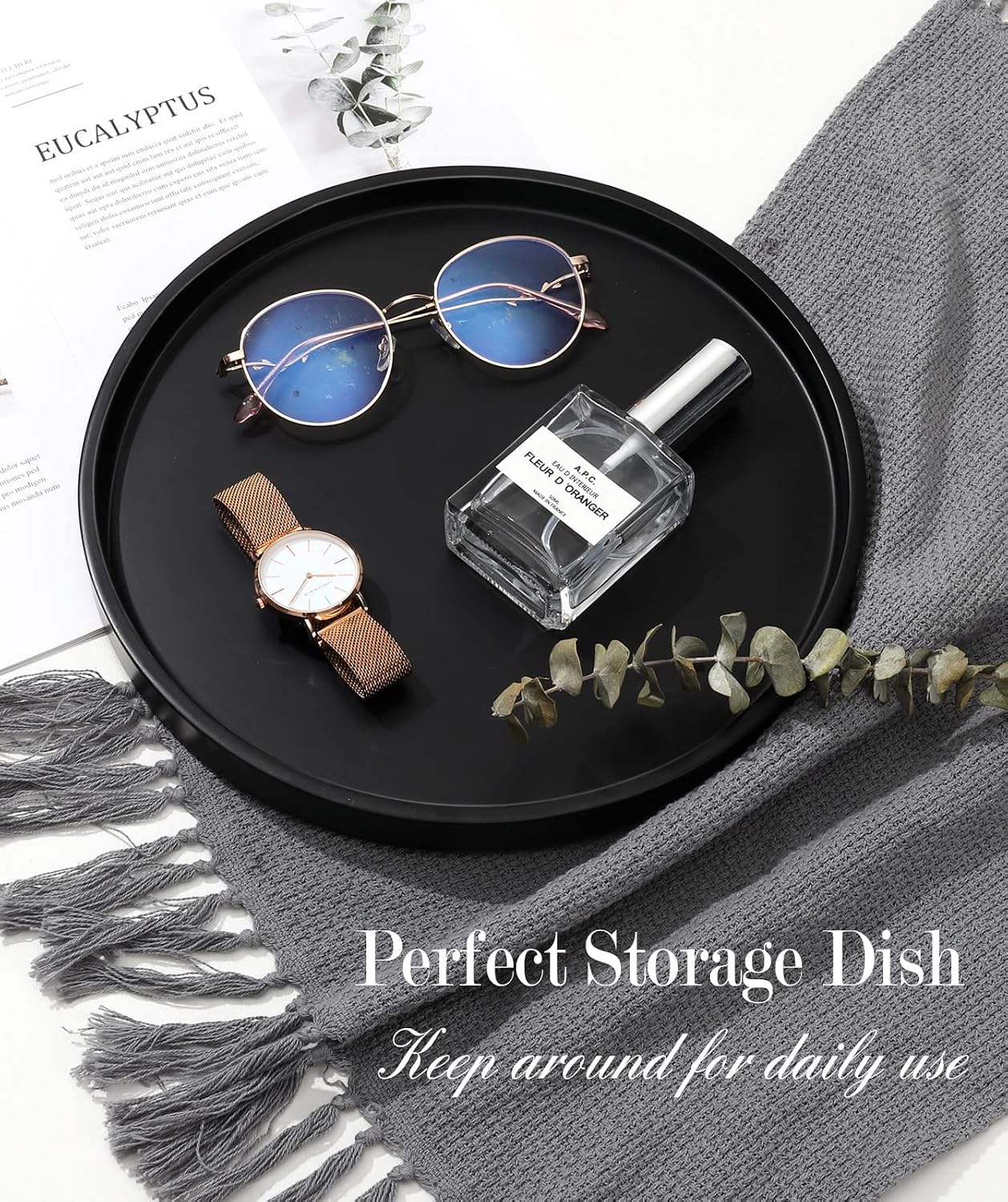 Vanity Tray / Resin Bathroom Decorative Tray Catchall Organizer Jewelry Dish Tray / Matte Black