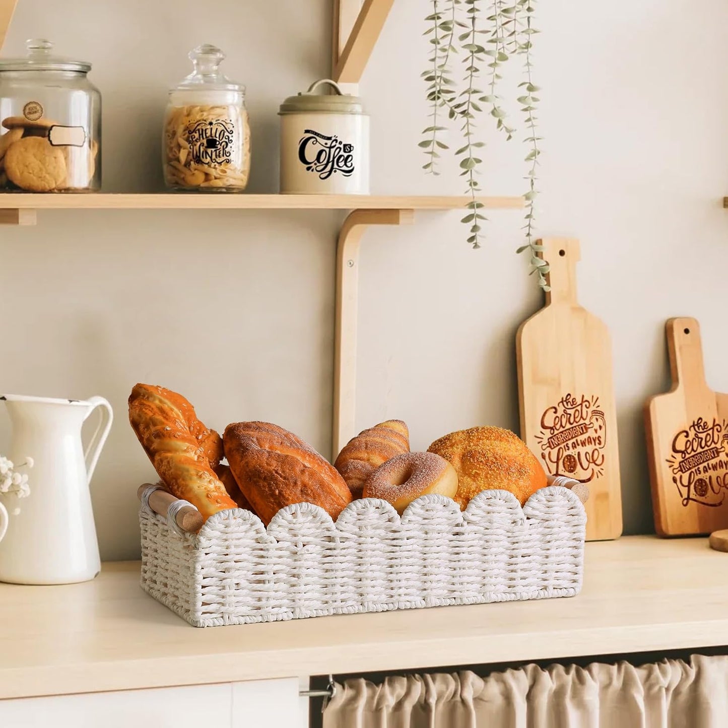 Toilet Paper Storage Basket Bathroom Counter Organizer Wicker Baskets for Organizing Basket / White