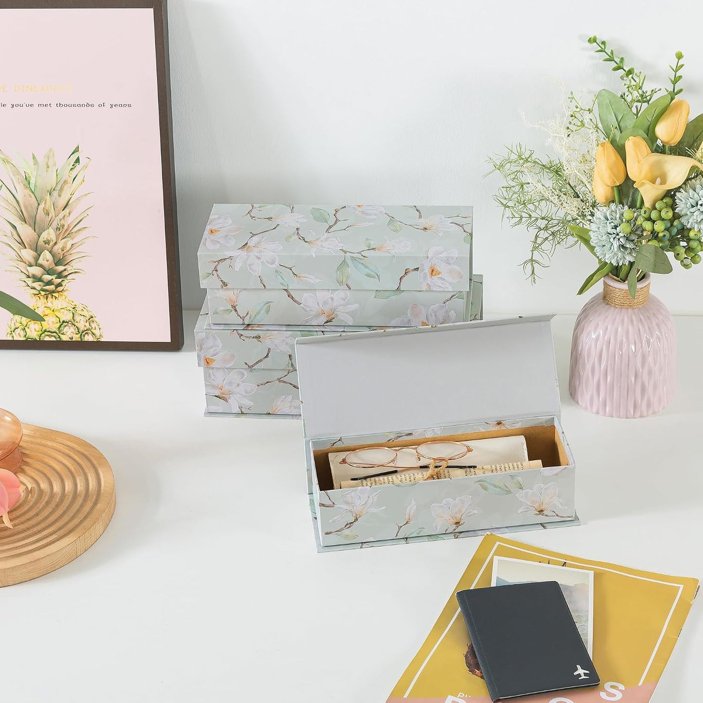 Cardboard Boxes / Decorative Storage Boxes / Ethereal Blossom / Set of 3