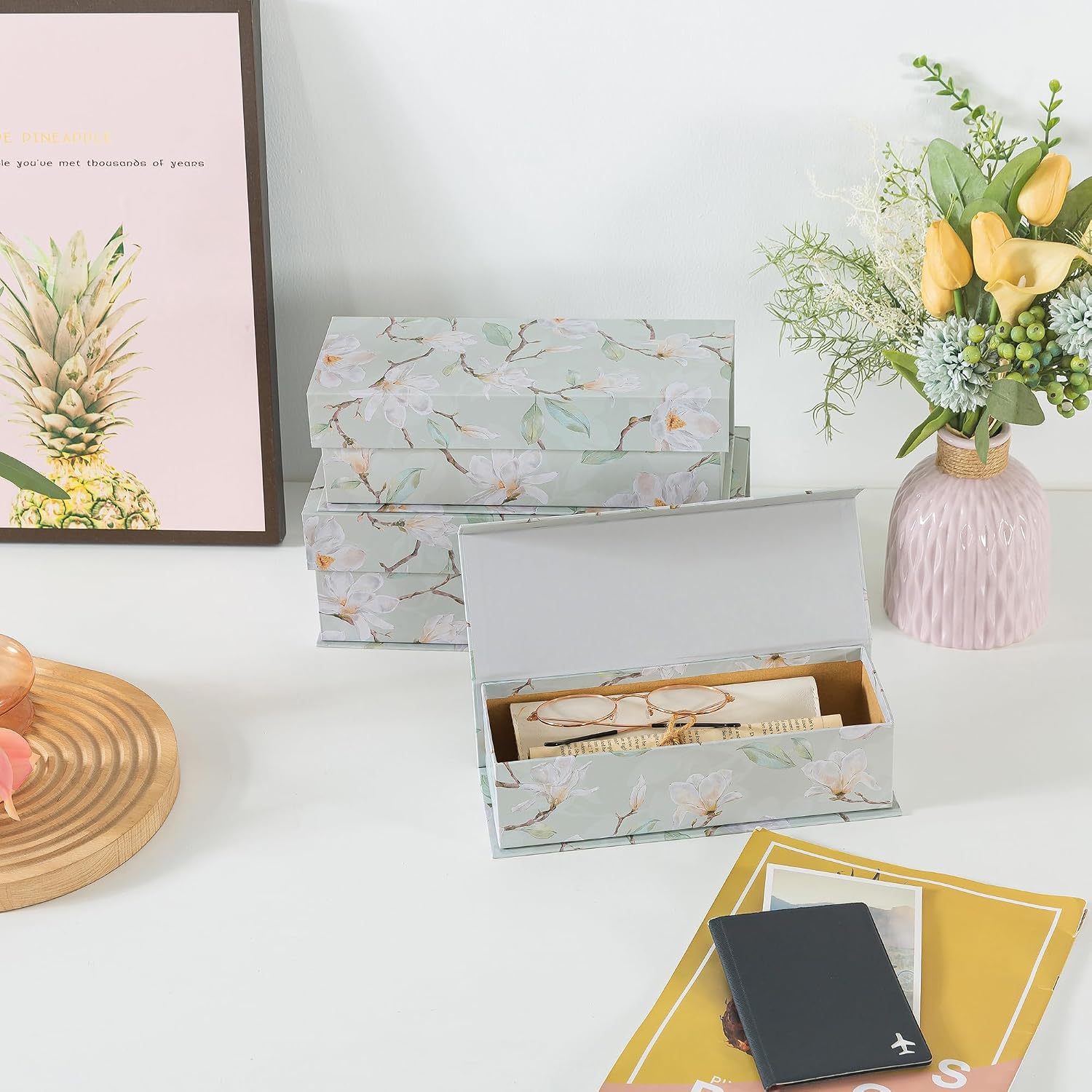 Cardboard Boxes / Decorative Storage Boxes / Ethereal Blossom / Set of 3