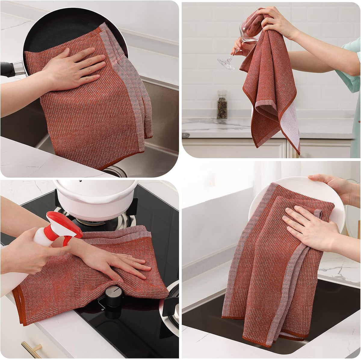 Mordimy Premium Large Cotton Kitchen Towels (18"x 28", 8 Pack), Rust | 100% Ring Spun Cotton, Super Absorbent, 380 GSM
