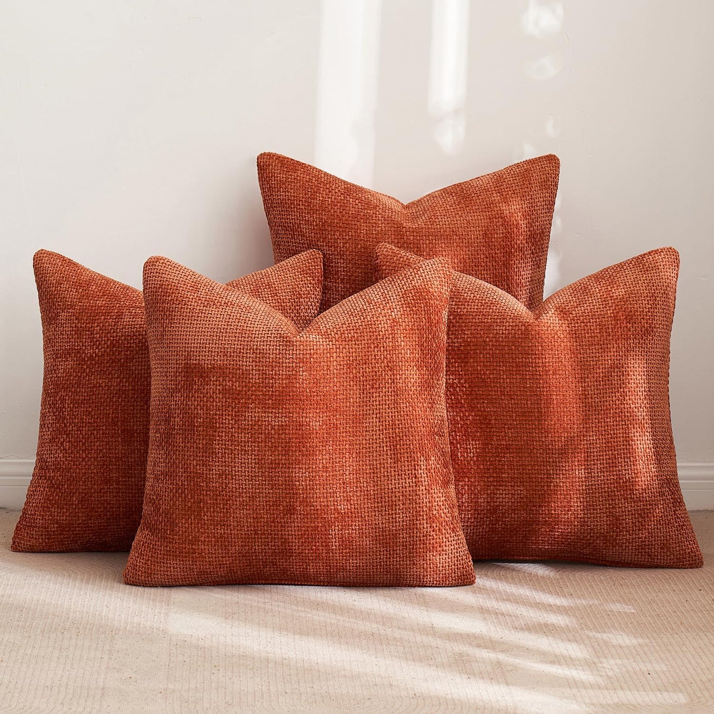 Couch Throw Pillow Covers Soft Decorative Chenille Pillow Covers / 18 x 18 / Burnt Orange / Set of 4