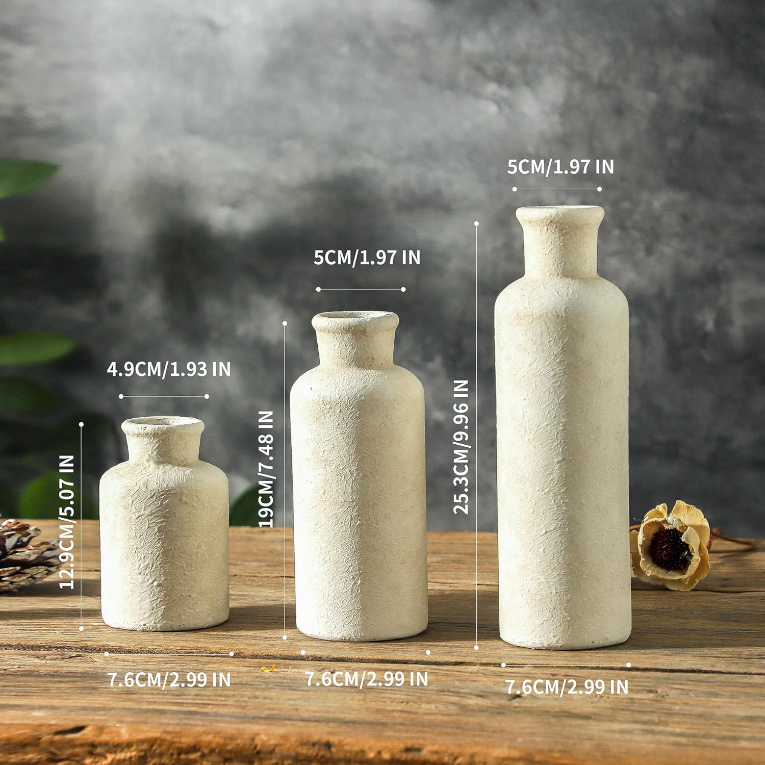 Ceramic Vases / Pottery Rustic Farmhouse Decorative Vases Modern / 007 Rustic - White / Set of 3
