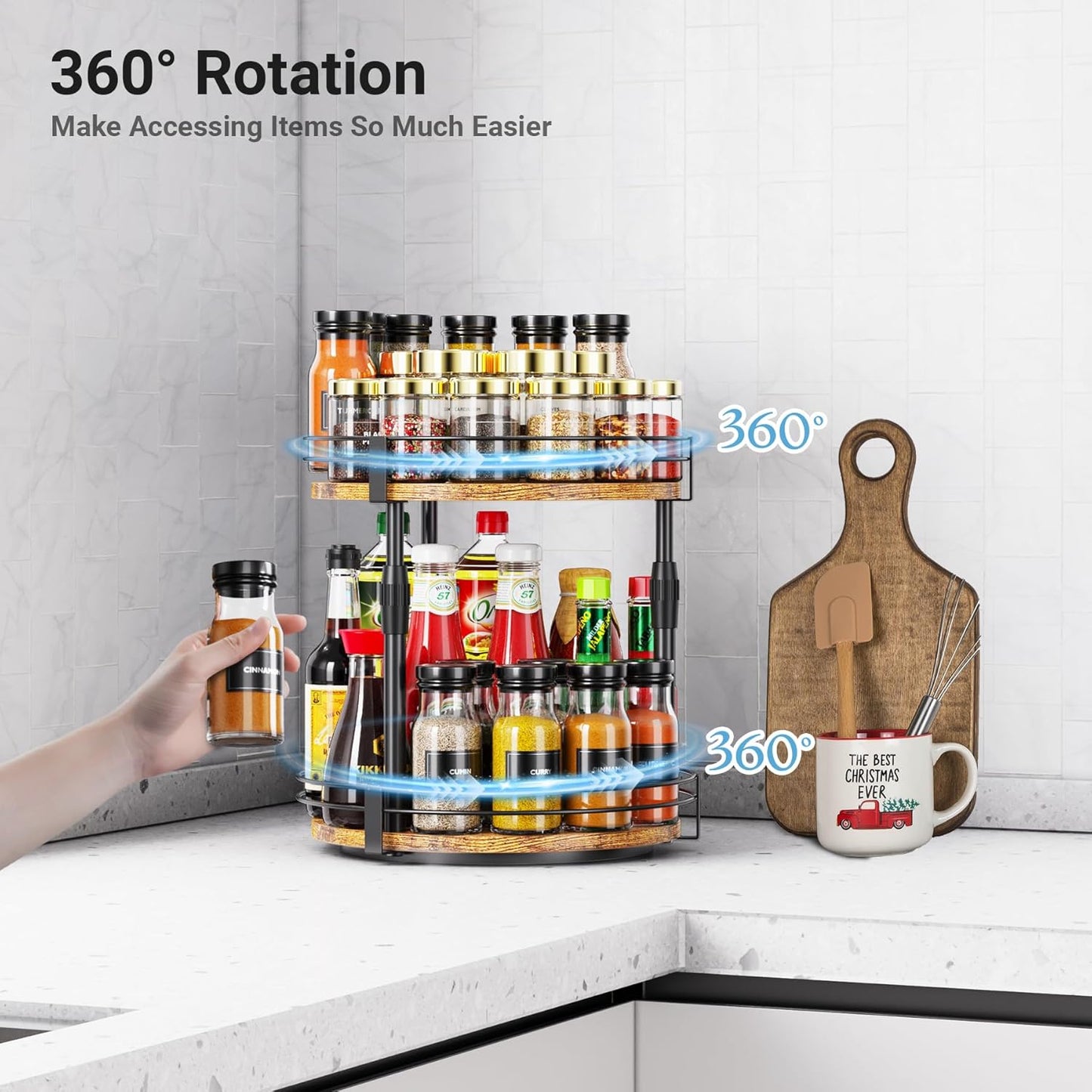 Across-Star Lazy-Susan-Organizer-Spice-Rack, Rotating Spice Organizer For Cabinet Pantry, Seasoning Holder Spice Shelf